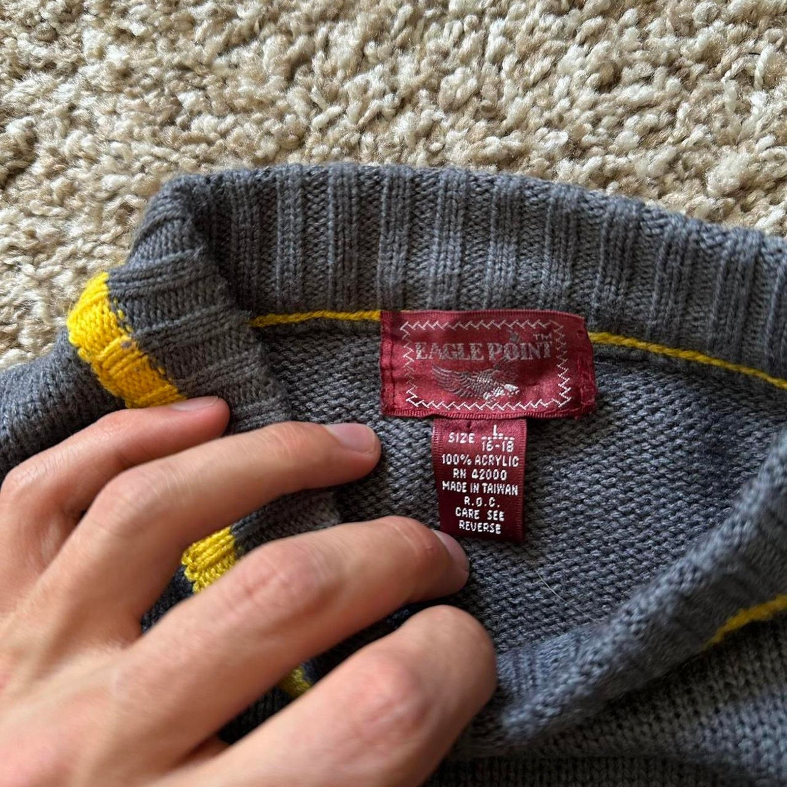 Vintage Vintage 60s 70s Grey Striped Yellow Fitted Pullover Sweater Size US XS / EU 42 / 0 - 5 Thumbnail