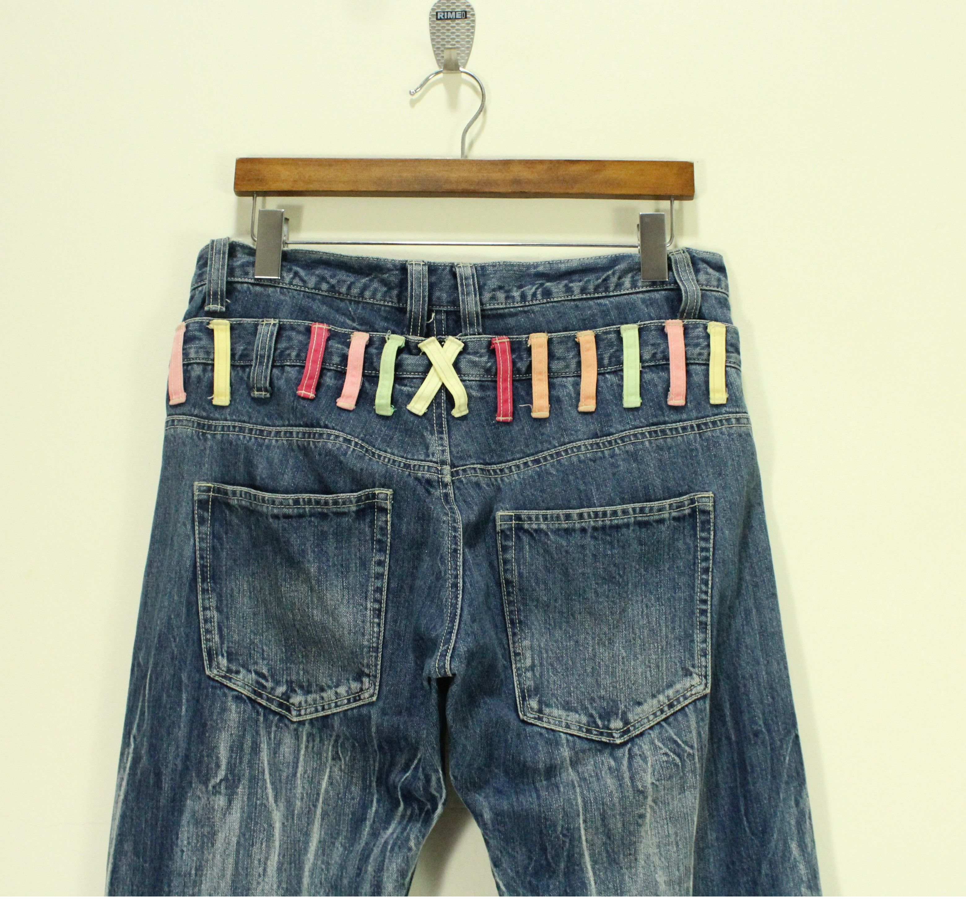 Japanese Brand Double Waist JUNGLE STORM Denim Marble Whisker Acid Washed Size US 33 - 10 Thumbnail