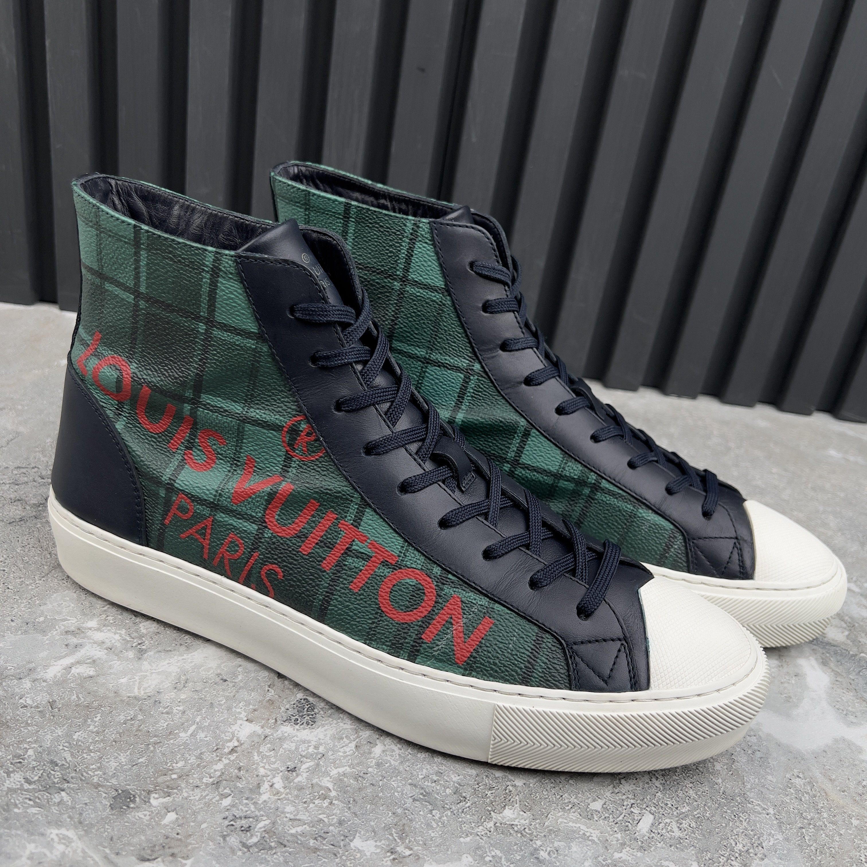 Louis Vuitton Tattoo Sneakers Logo Tartan Pattern Canvas Blue Navy Leather Size US 8 / EU 41 - 6 Thumbnail