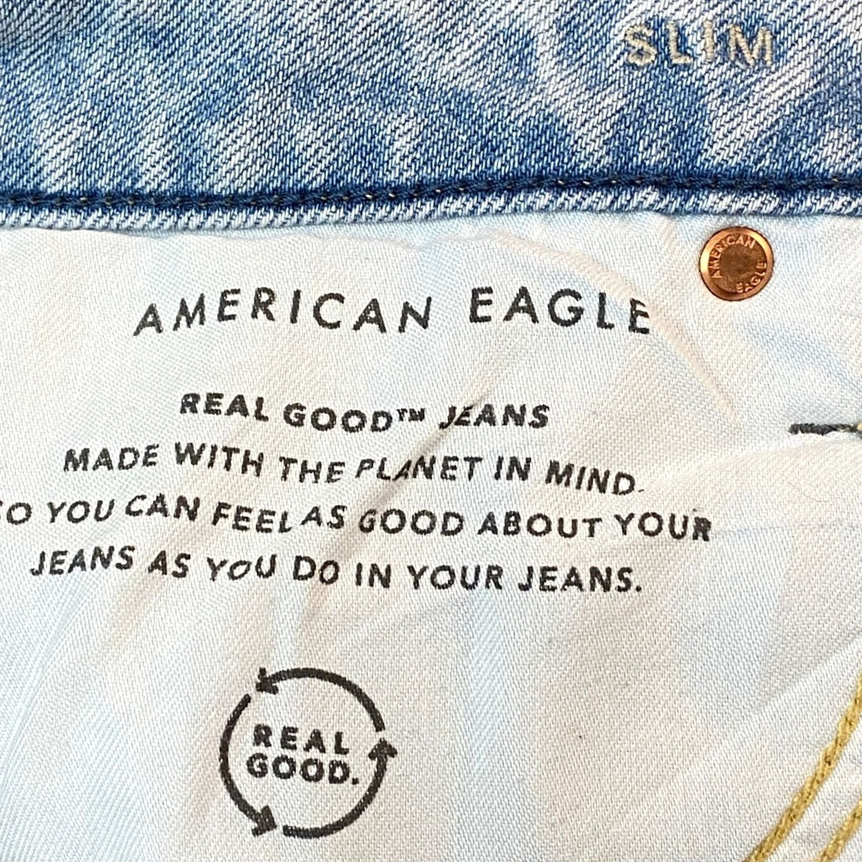 Vintage American Eagle Jeans Mens Slim Denim 29x30 Light Wash Distressed Pockets Comfort Distressed 29x30 Mens Jeans Slim Fit Denim Blue Size US 29 - 3 Thumbnail