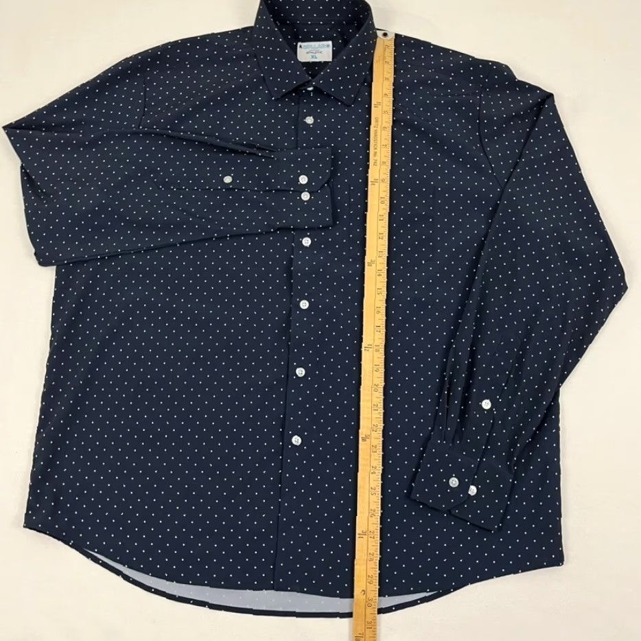 J Brand & Collar Brand Shirt Mens XL Athletic Performance Dress Button Up Blue Polka Dot shirt Size 46R - 4 Thumbnail
