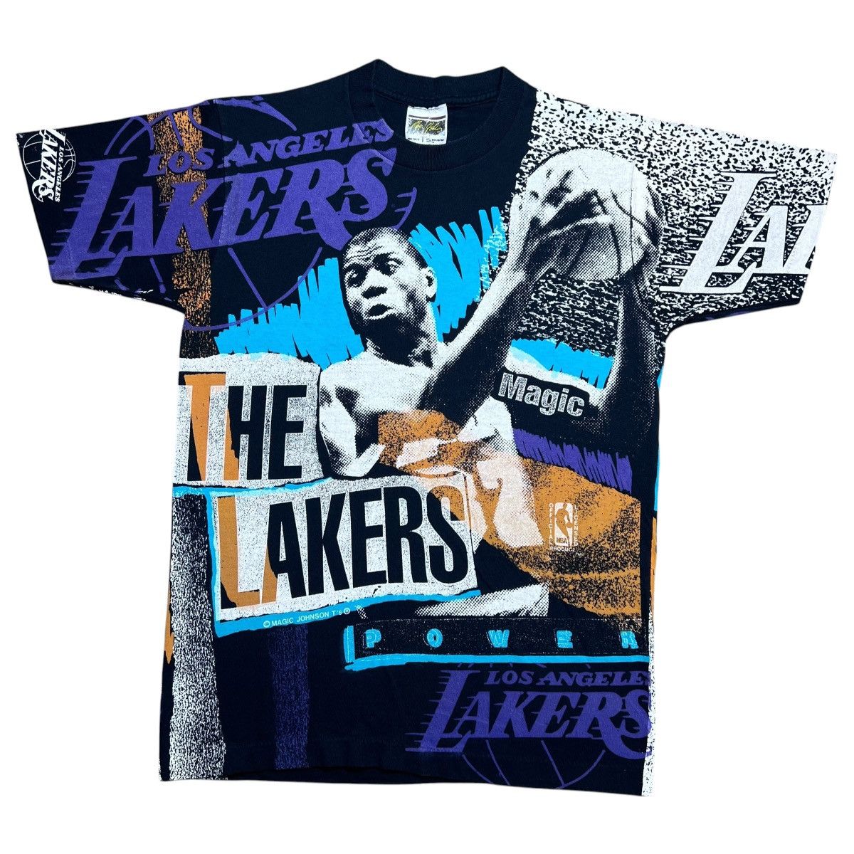 NBA 90s Magic Johnson Los Angeles Lakers All Over Print T-Shirt Size US L / EU 52-54 / 3 - 1 Thumbnail