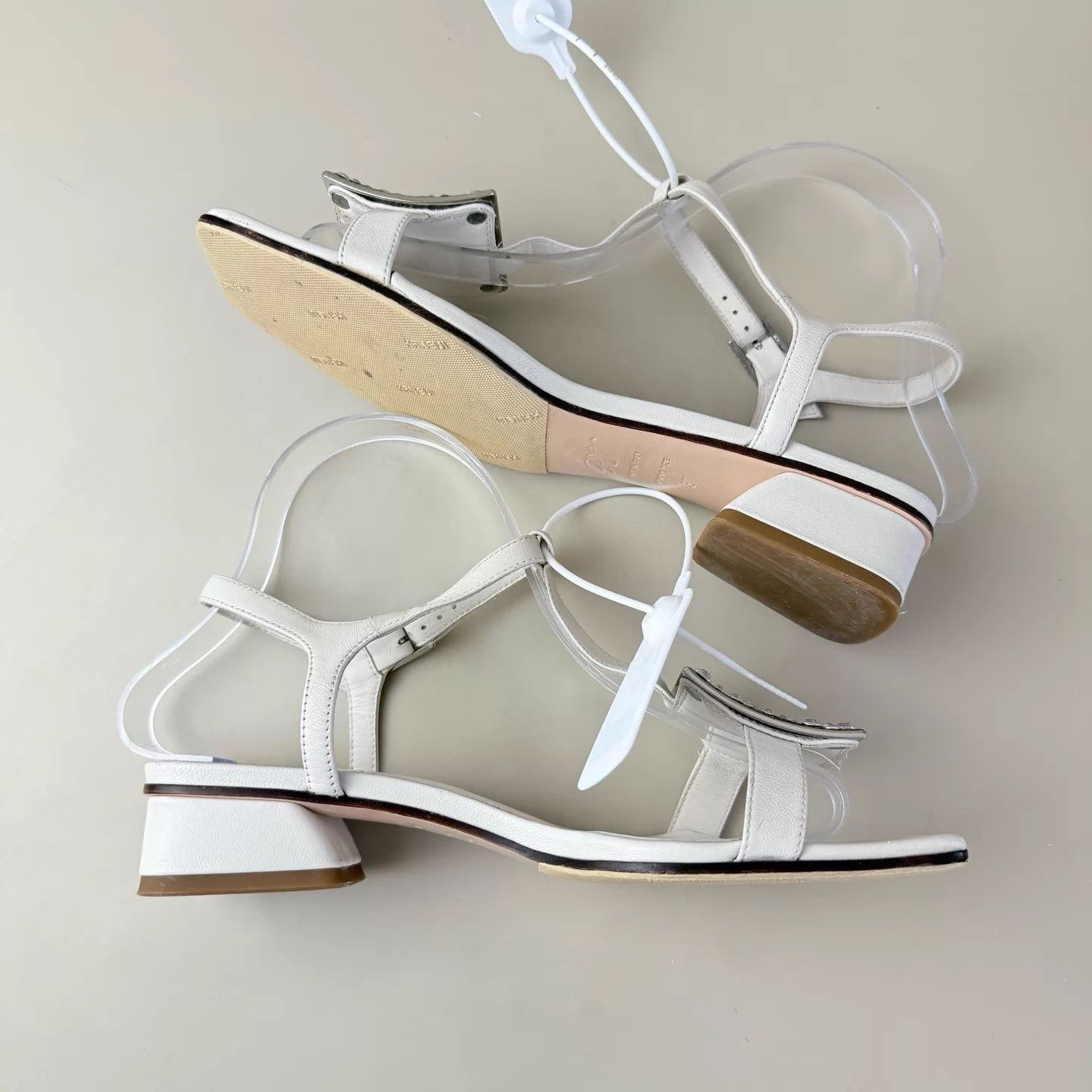 Roger Vivier RV Women's Ivory Rhinestone Square Buckle Sandals 37 Size US 6.5 / IT 36.5 - 6 Thumbnail