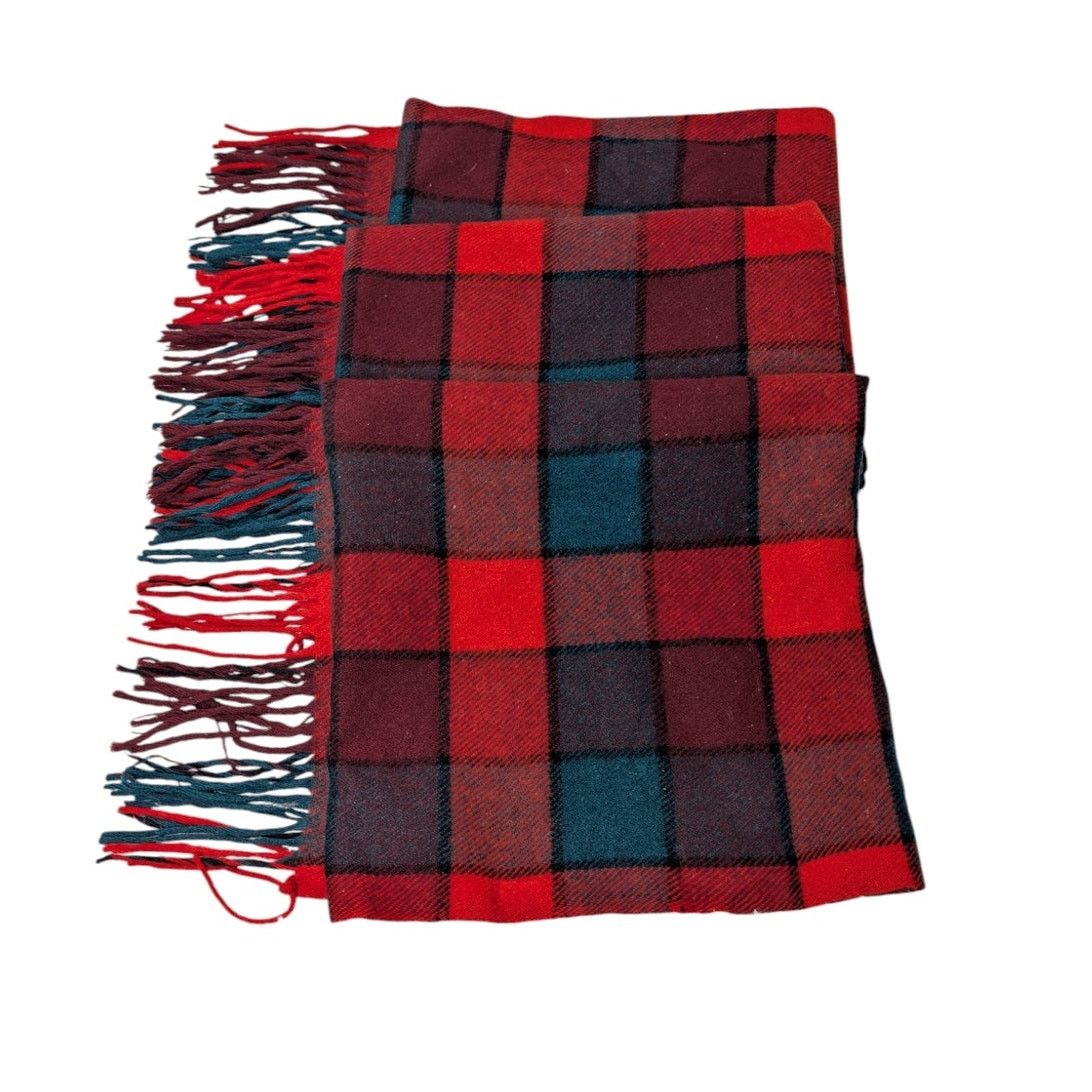 Vintage Pendleton Wool Plaid Blanket Red Green Tartan Fringe