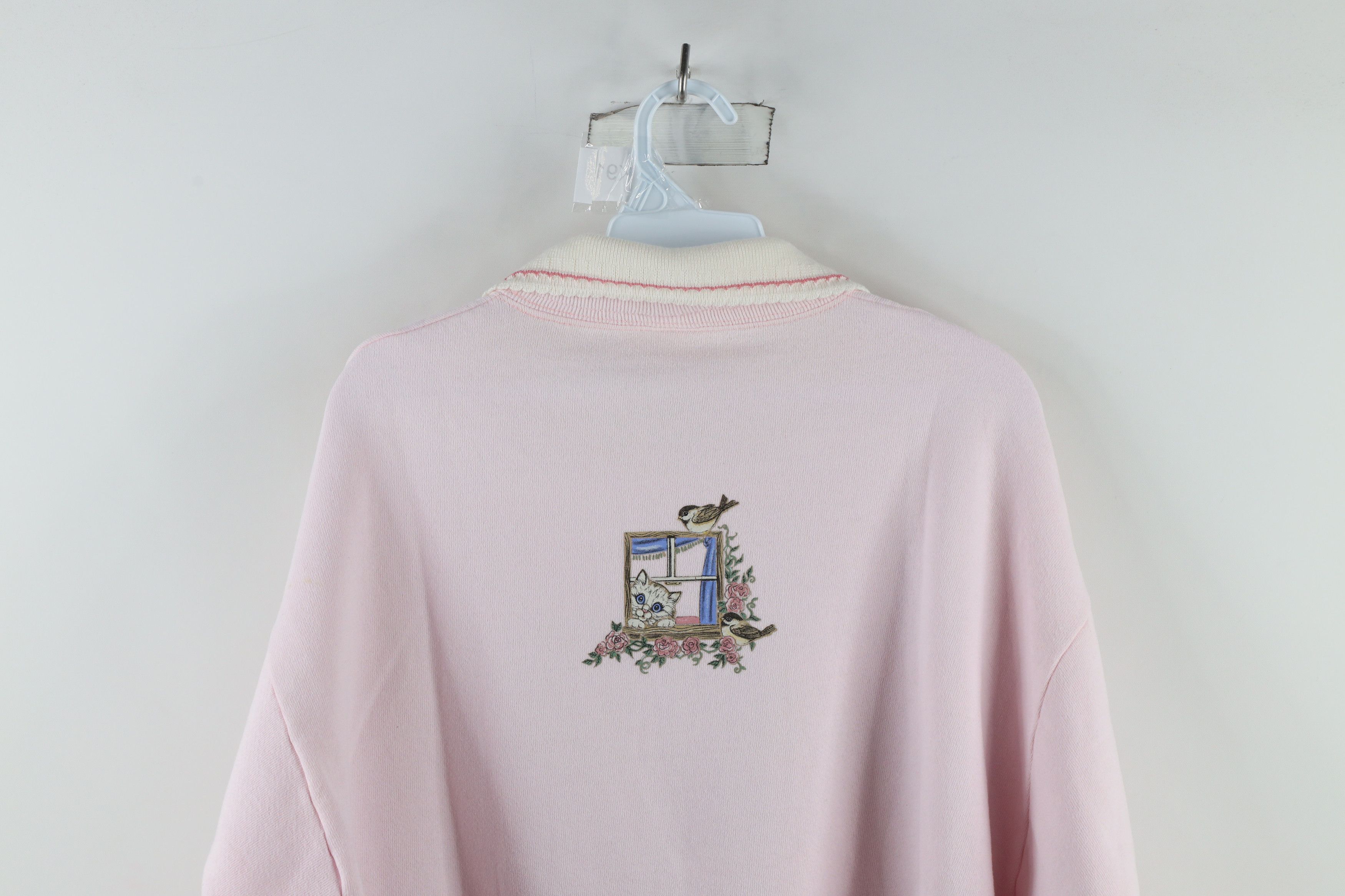 Vintage Vintage 90s Streetwear Flower Collared Sweatshirt Pink USA Size XL / US 12-14 / IT 48-50 - 15 Thumbnail