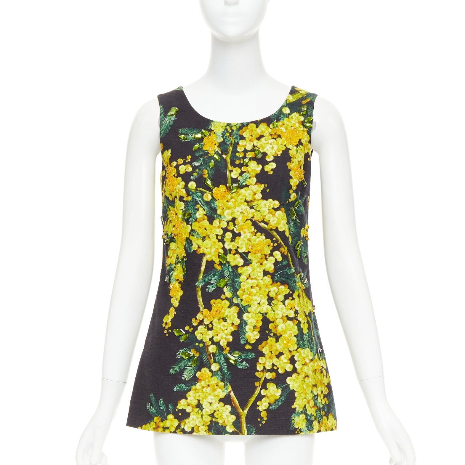 Dolce & Gabbana DOLCE GABBANA yellow black beaded mimosa acacia print floral tunic IT38 XS Size XS / US 0-2 / IT 36-38 - 1 Thumbnail