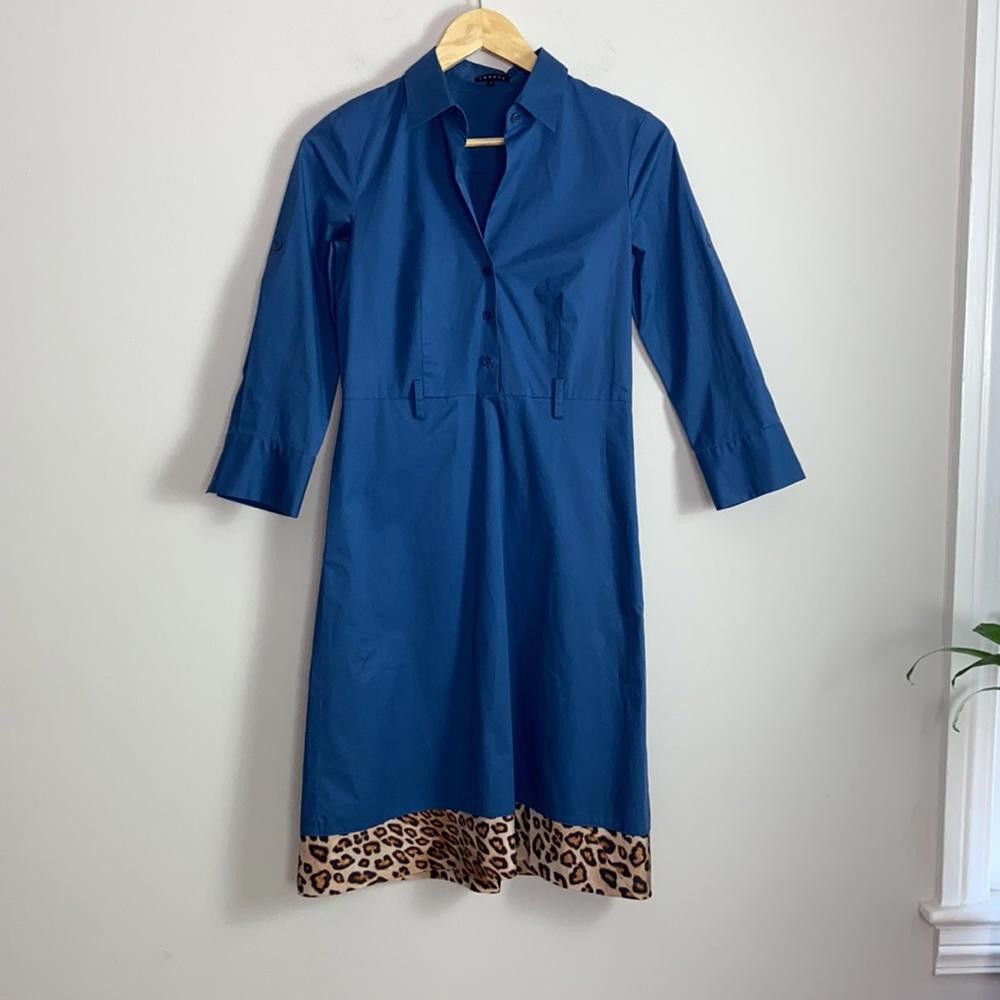 Theory Theory l Button Down A-Line Dress W/ Leopard Trim Size 4 Size S / US 4 / IT 40 - 2 Thumbnail