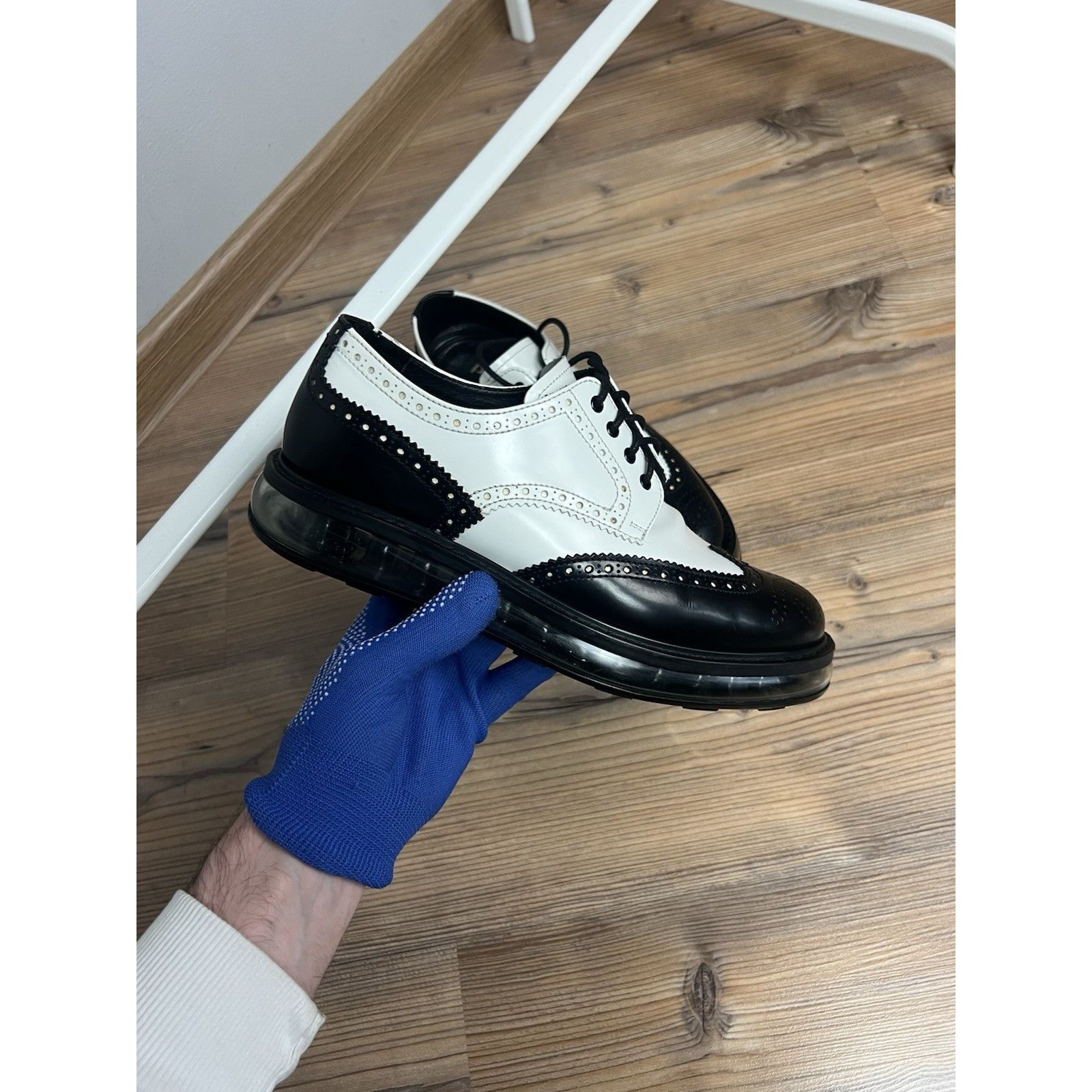 Prada PRADA Milano Women`s Black White Leather Derby Brogues Size Size US 8 / IT 38 - 2 Thumbnail