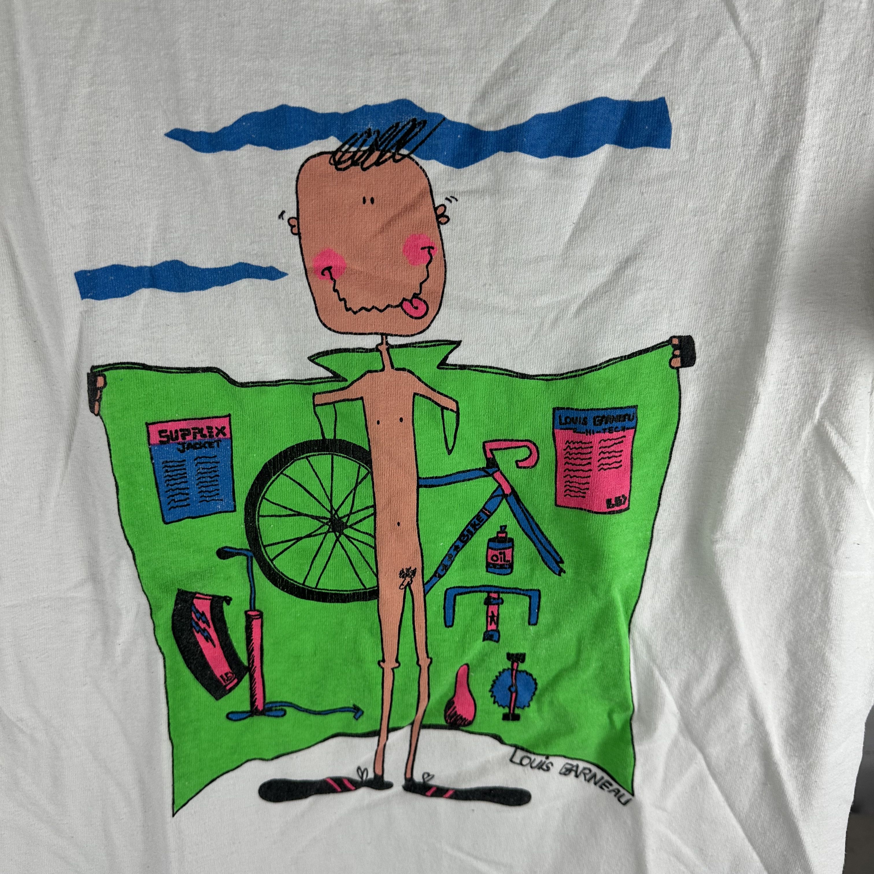 Vintage 90s Louis Garneau Cycling Humor Artwork Graphic T-shirt Size US M / EU 48-50 / 2 - 2 Thumbnail