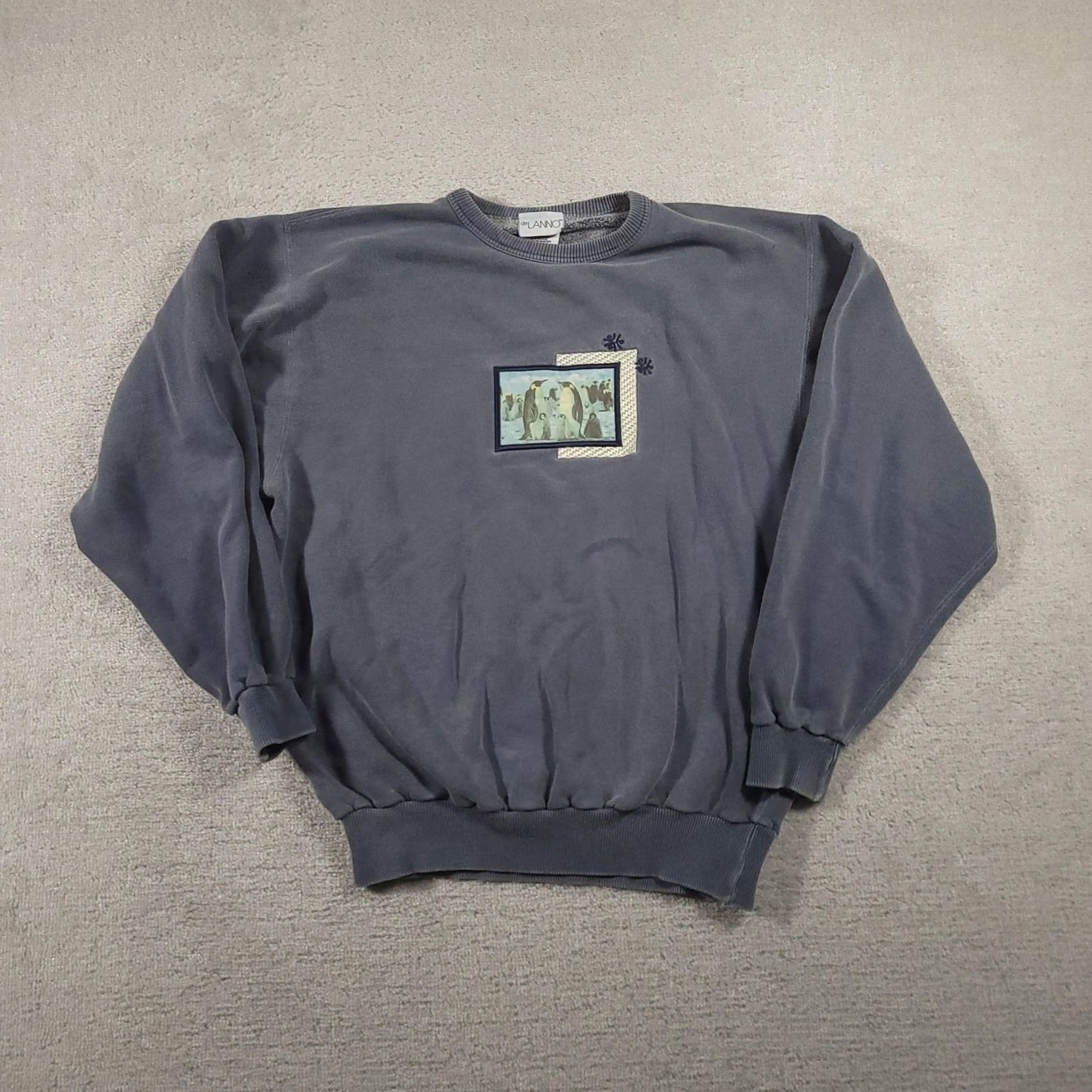 Vintage deLANNO Sweatshirt Womens Large Blue Crewneck Penguins Graphic Pullover Cotton Size L / US 10 / IT 46 - 2 Thumbnail