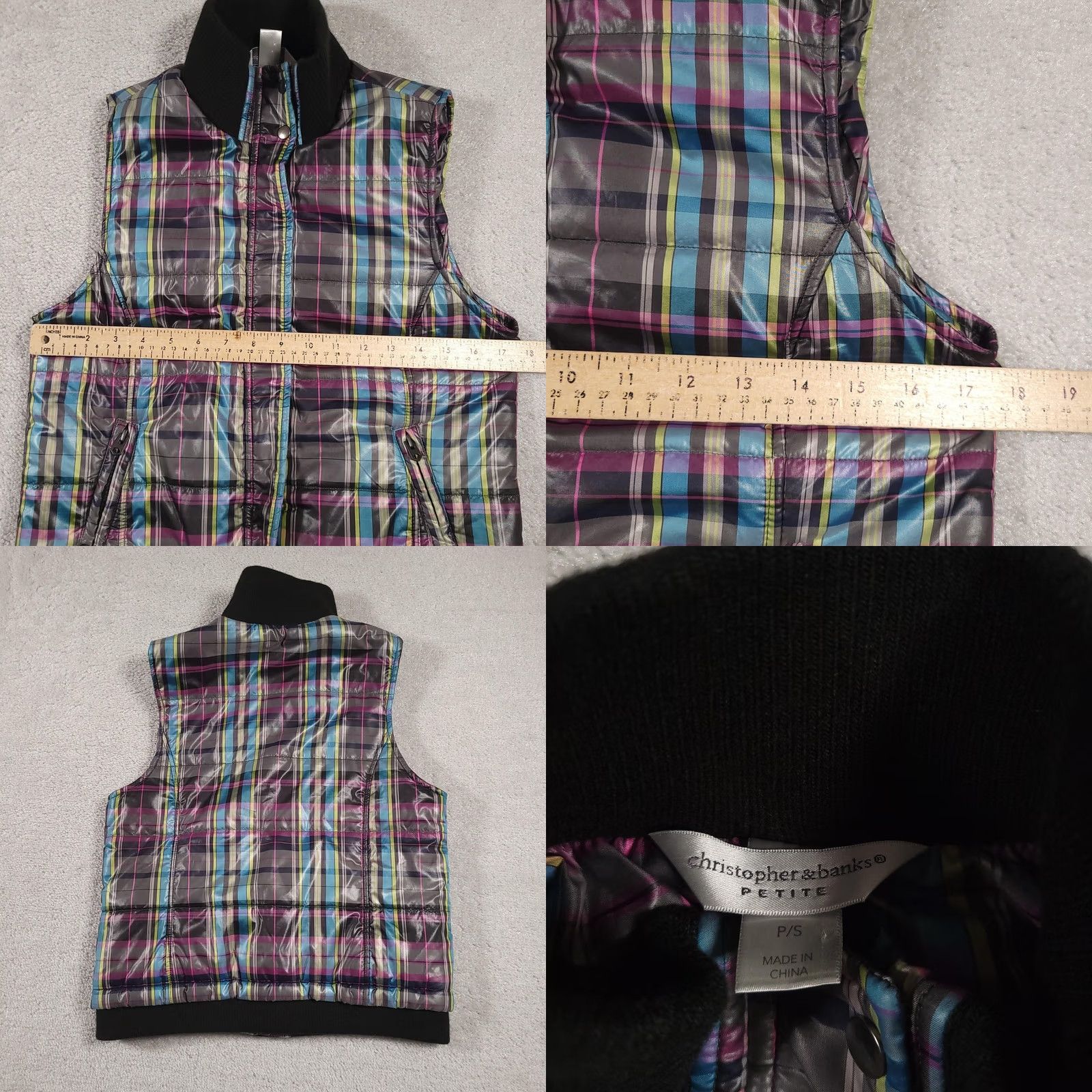 Vintage VINTAGE Christopher & Banks Vest Womens Petite Small Plaid Puffer Sleeveless Zip Pockets Size S / US 4 / IT 40 - 8 Thumbnail
