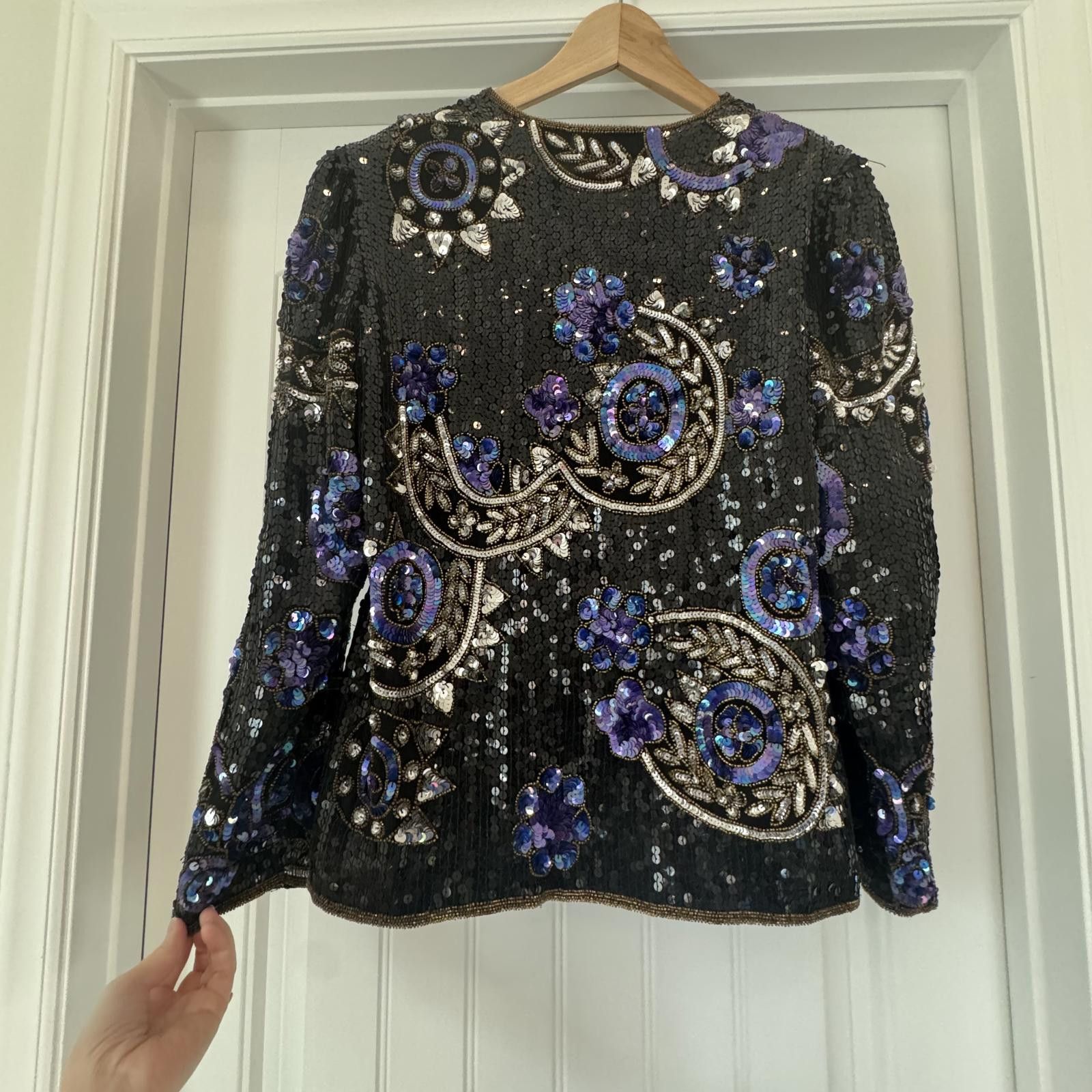 Other Vintage Laurence Kazar Embellished Black Silk Jacket-Large Size L / US 10 / IT 46 - 2 Thumbnail
