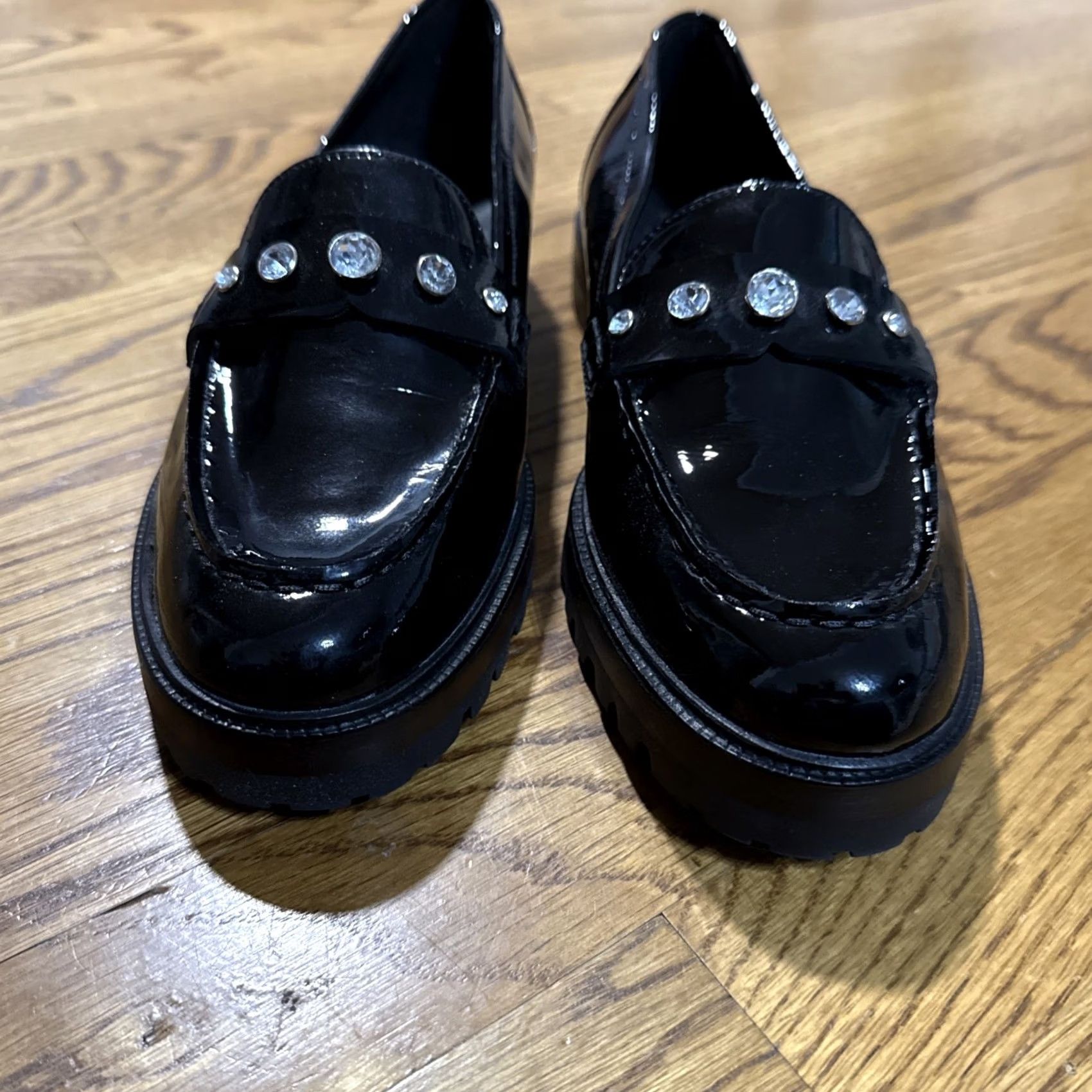 Vintage kate spade new york Posh Rhinestone Lug Loafers Sz 7.5 Leather Flat Slip On Black M Women Preppy Timeless Office Vintage: No Size US 8 / IT 38 - 3 Thumbnail