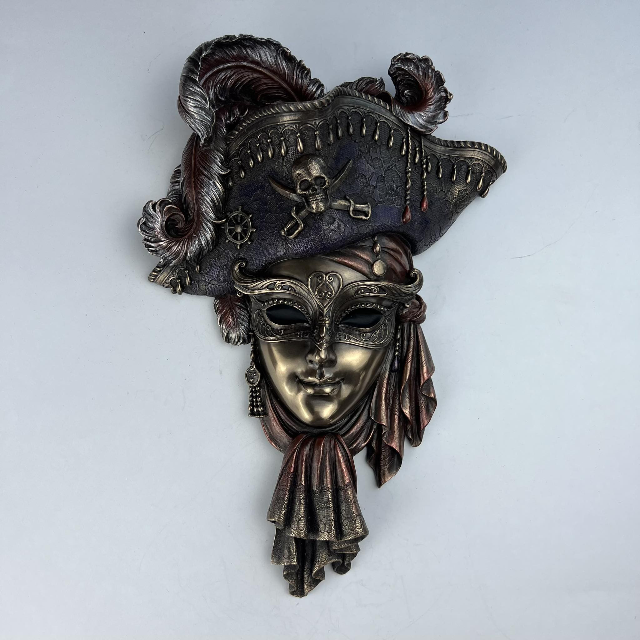 Venice Pirate Mask Huge Statue Figure Polystone Bronze Decor