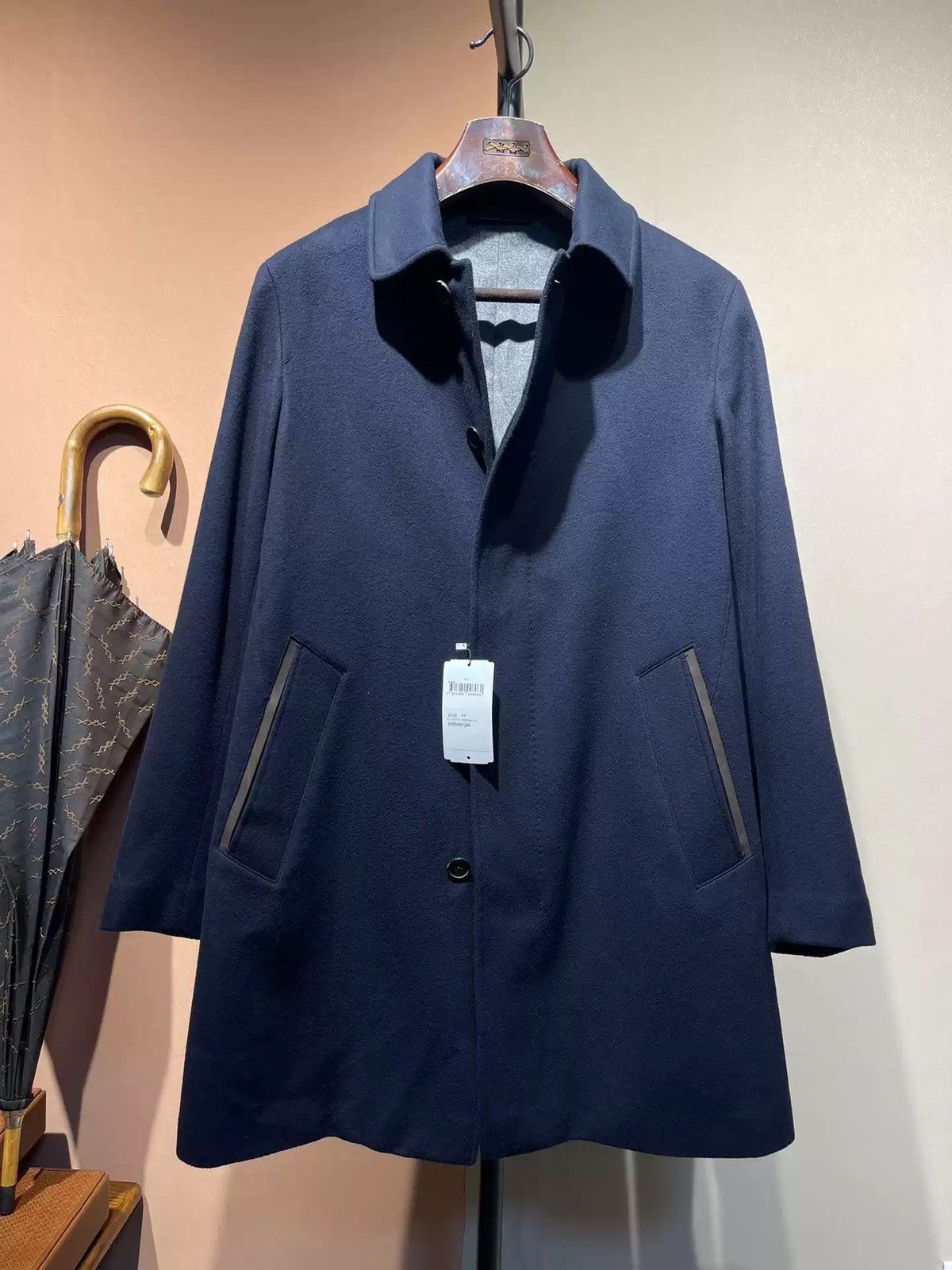 image of Ermenegildo Zegna 12Milmil12 Cashmere Trench Coat in Navy, Men's (Size Small)