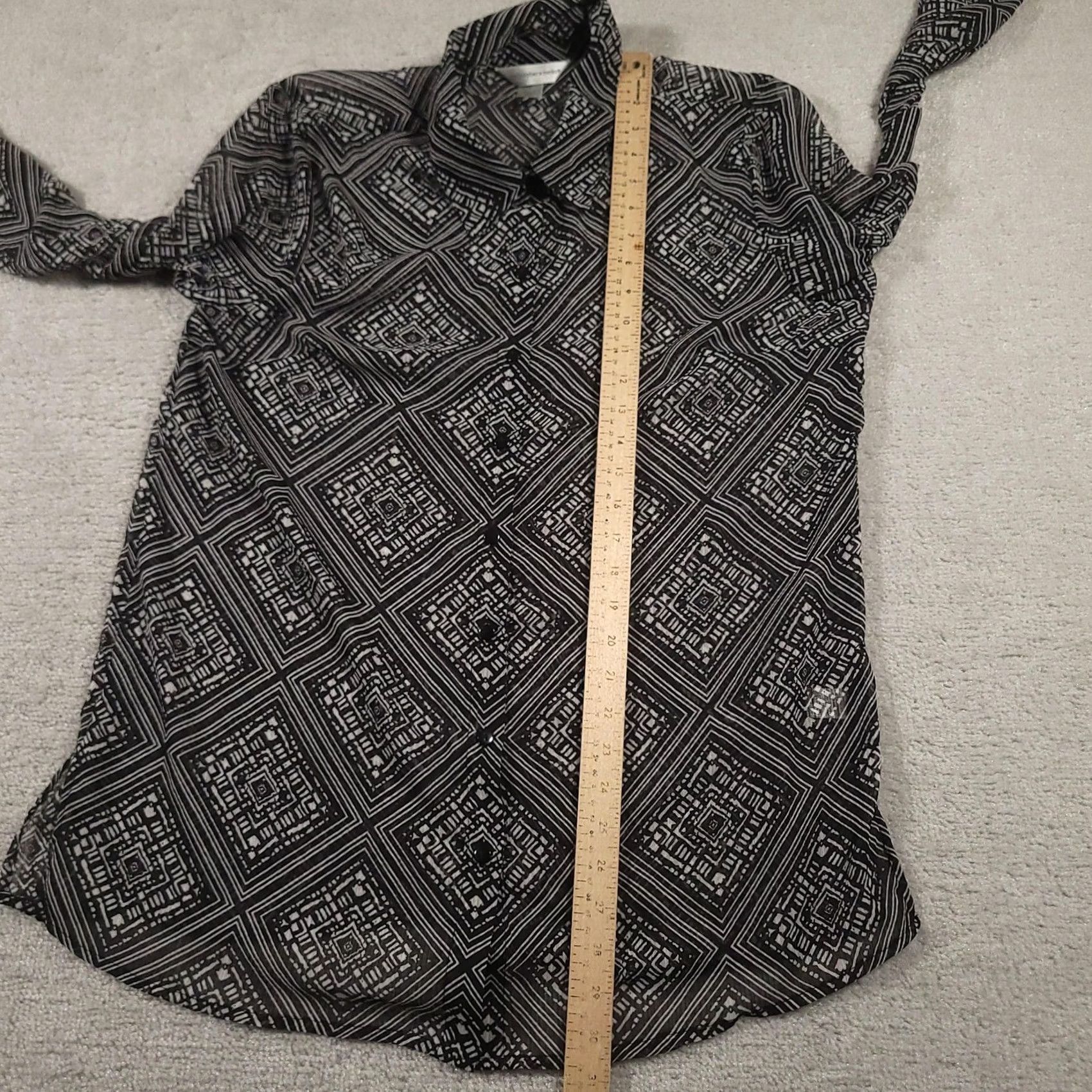 Vintage Christopher & Banks Blouse Womens Large Black White Geometric Print Button Front Size L / US 10 / IT 46 - 7 Thumbnail
