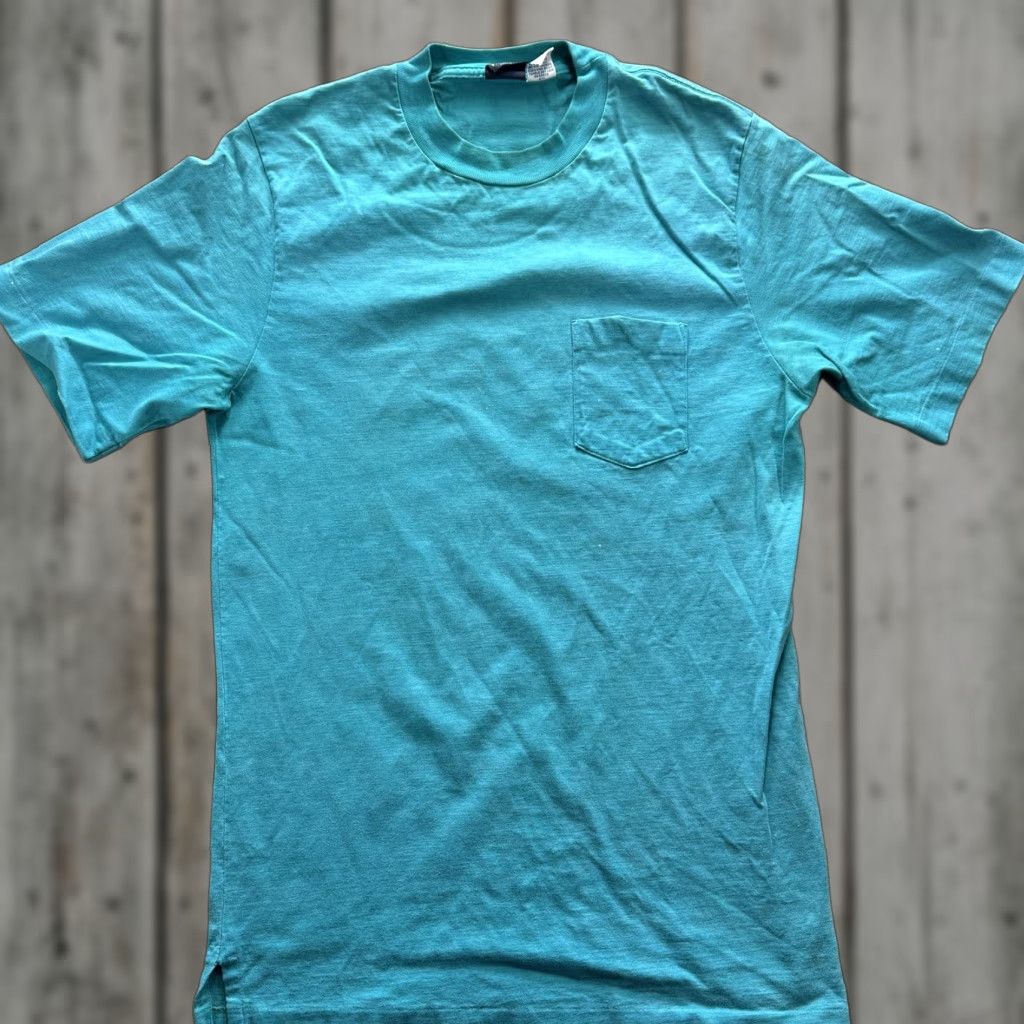 Lands' End VINTAGE Lands' End Shirt Mens Large Teal Pocket Tee 100% Cotton Made USA 90s Size US L / EU 52-54 / 3 - 1 Thumbnail