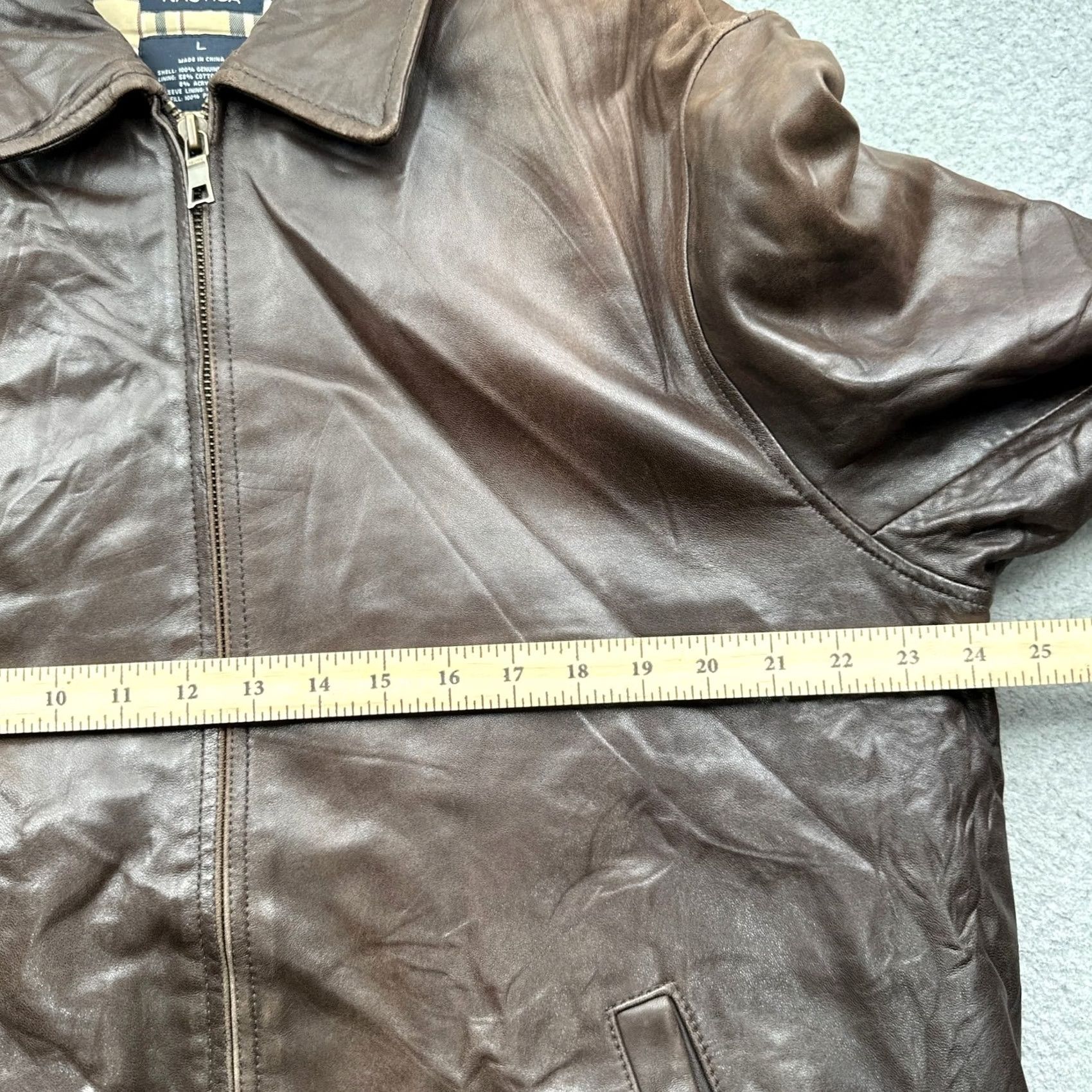 Nautica Nautica Leather Full Zip Lined Jacket Mens Large Brown Smartfabric Quilted Plaid Bomber Size US L / EU 52-54 / 3 - 4 Thumbnail
