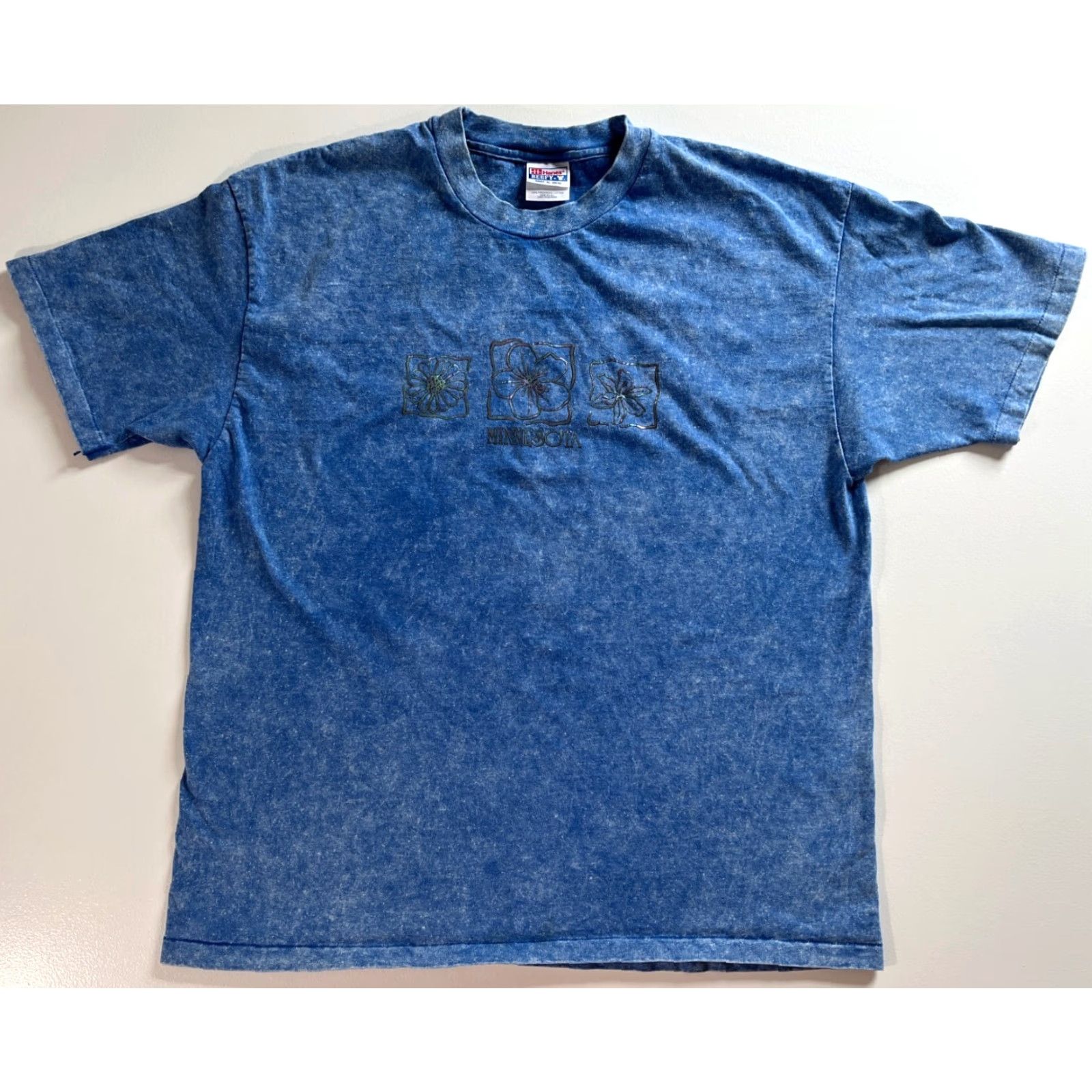 Hanes VINTAGE Hanes Beefy-T T-Shirt Unisex Adults Minnesota Acid Wash 90s Print Made in USA XL Blue 100% Cotton Crew Neck Short Sleeve USA Size US XL / EU 56 / 4 - 2 Thumbnail