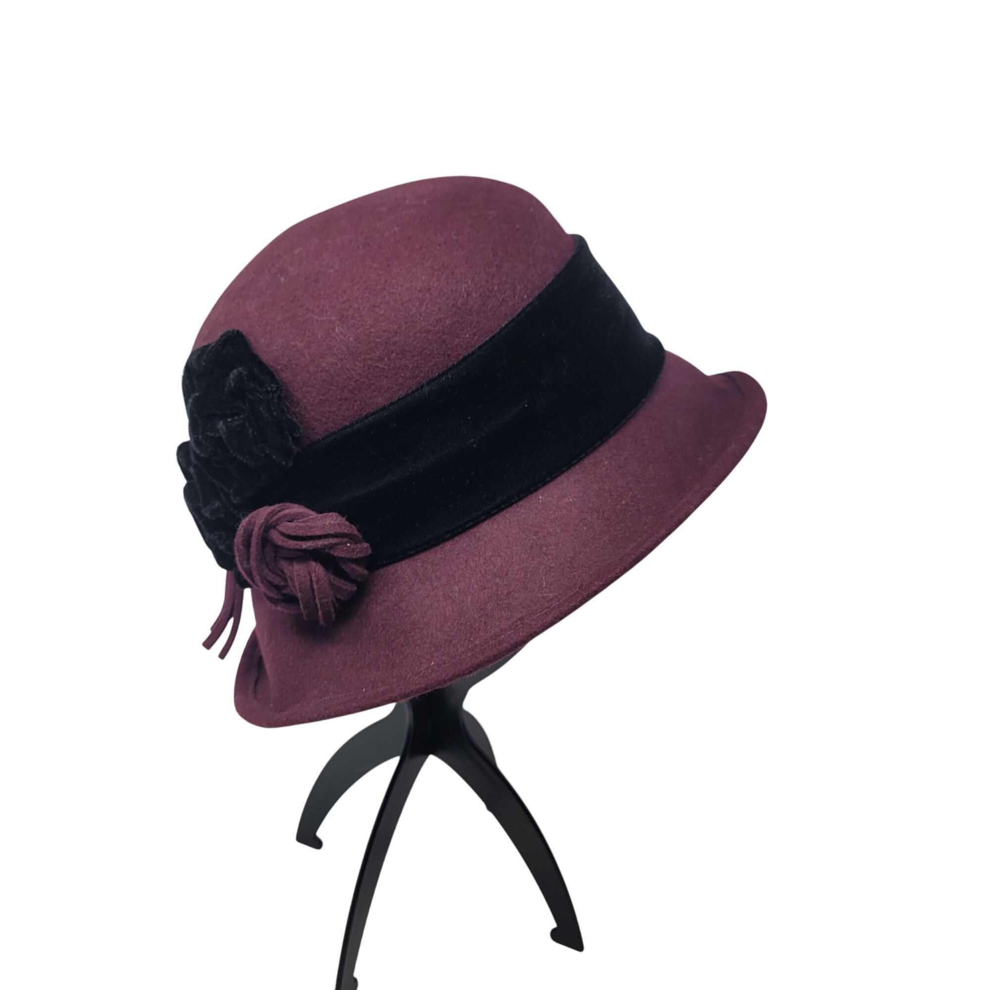 Other Soprattutto Wool Cloche Hat Purple Black Velvet Band Flower Size ONE SIZE - 9 Thumbnail