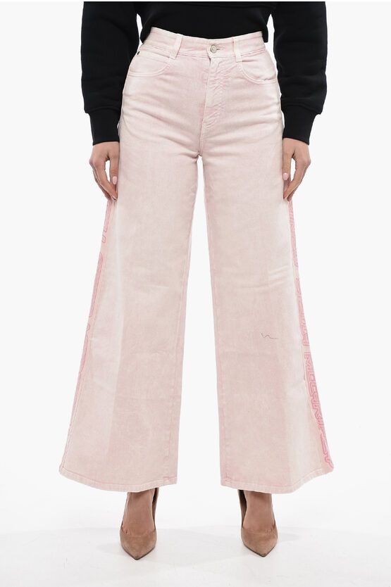 image of Stella Mccartney 5 Pocket Wide Leg Pants With Logoed Bands in Pink, Women's (Size 27)