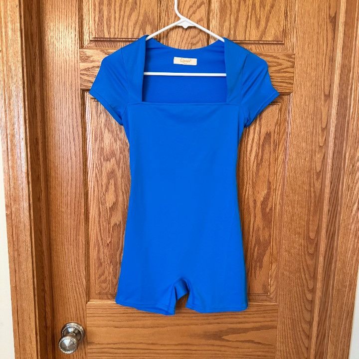 Other QINSEN Romper Womens Size 6 Bright Blue Square Neck Short S Size M / US 6-8 / IT 42-44 - 1 Thumbnail