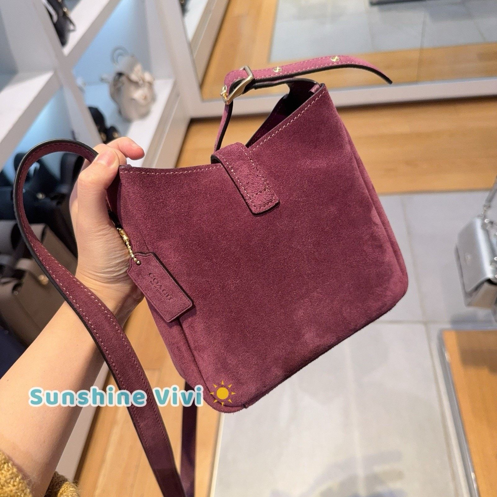 Coach NWT Coach Hadley Mini Bag Suede Maroon Purple CDB00 Size ONE SIZE - 4 Thumbnail