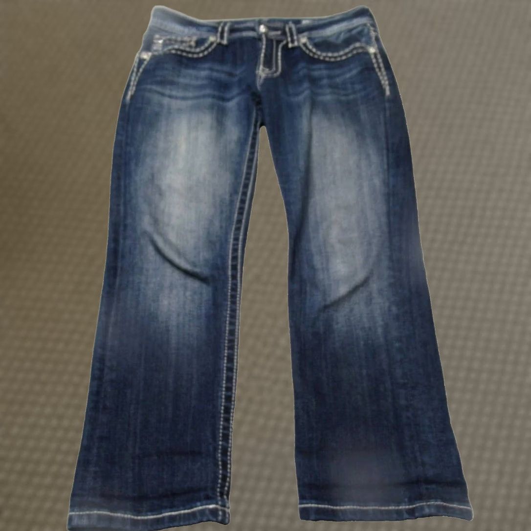 Miss Me VINTAGE Miss Me Jeans Bootcut Womens 26 Inseam 25 Dark Wash Embroidered Rhinestone Logo Pockets Stretch Comfort Denim Jeans Women Size 26" / US 2 / IT 38 - 1 Thumbnail