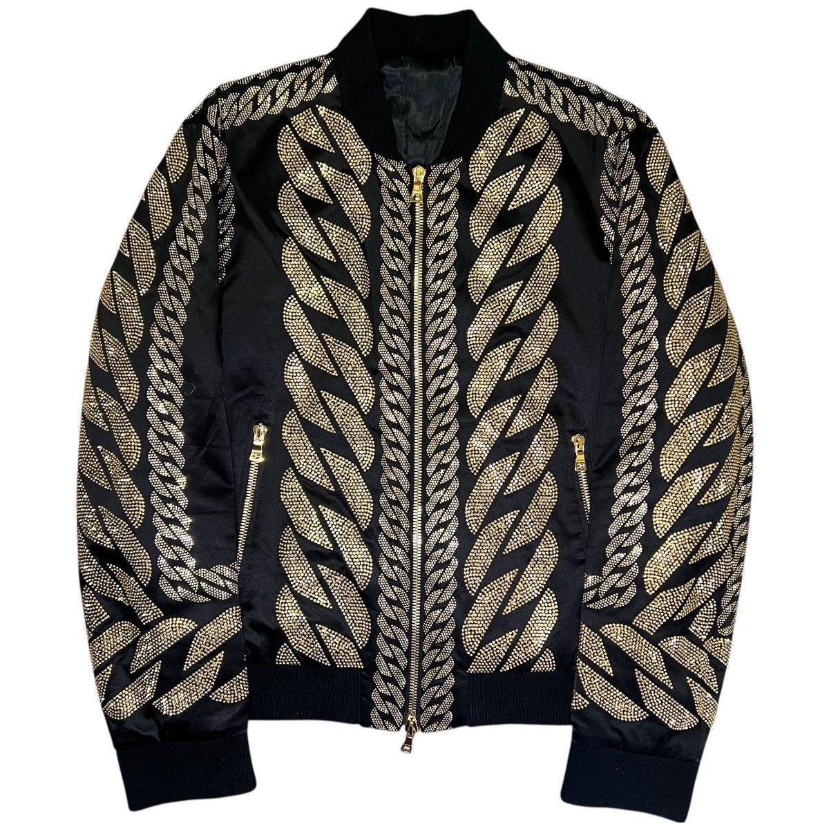 Balmain BALMAIN PARIS Gold Studded-Chain Satin Bomber Jacket Size US M / EU 48-50 / 2 - 1 Thumbnail
