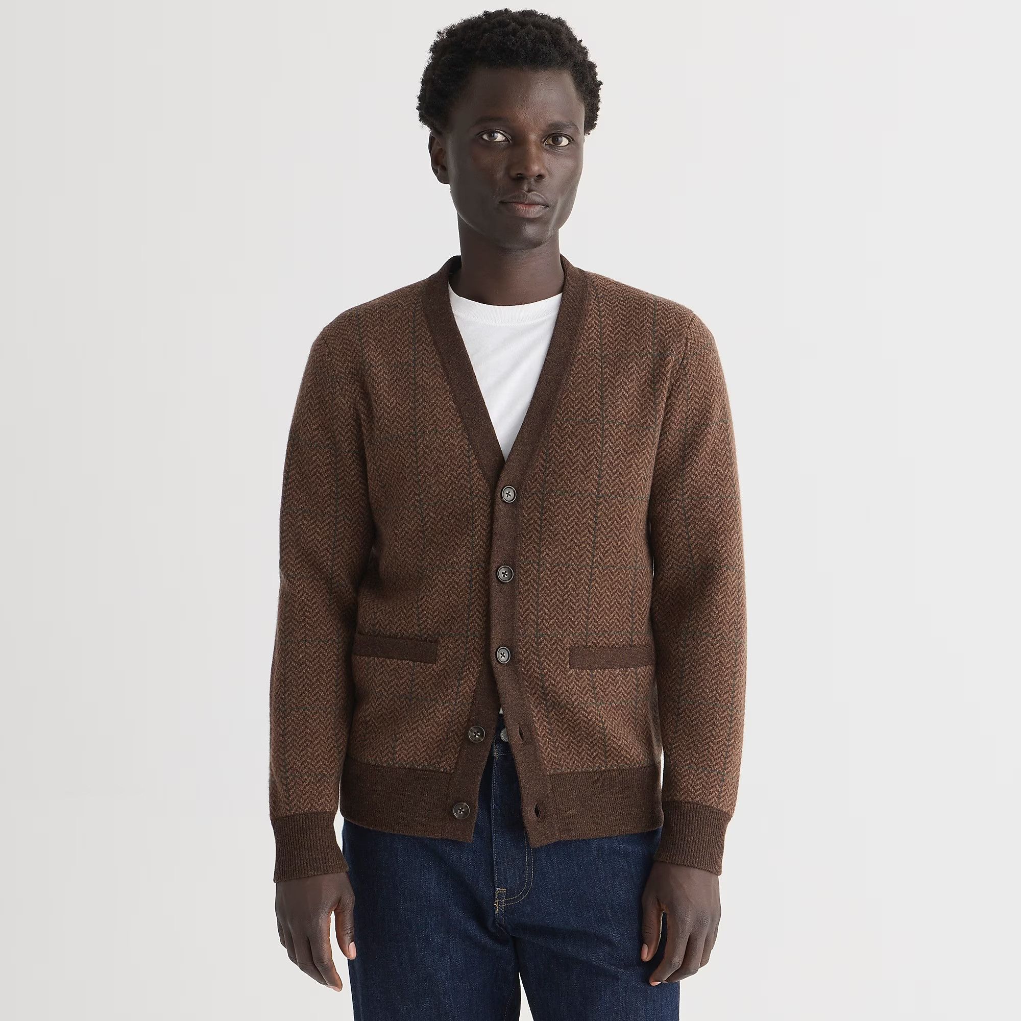 J.Crew J. CREW Wool Herringbone Jacquard V-neck Cardigan Sweater Size US M / EU 48-50 / 2 - 2 Thumbnail