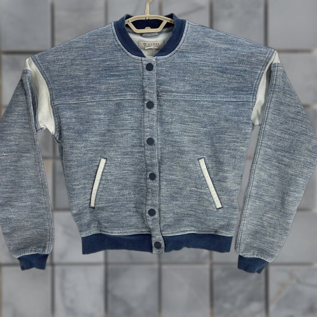 Guess VINTAGE GUESS Varsity Jacket Women S Blue Button Up Cotton Blend Retro 90s Y2K Streetwear Jacket Womens Fadeout style? Size S / US 4 / IT 40 - 1 Thumbnail