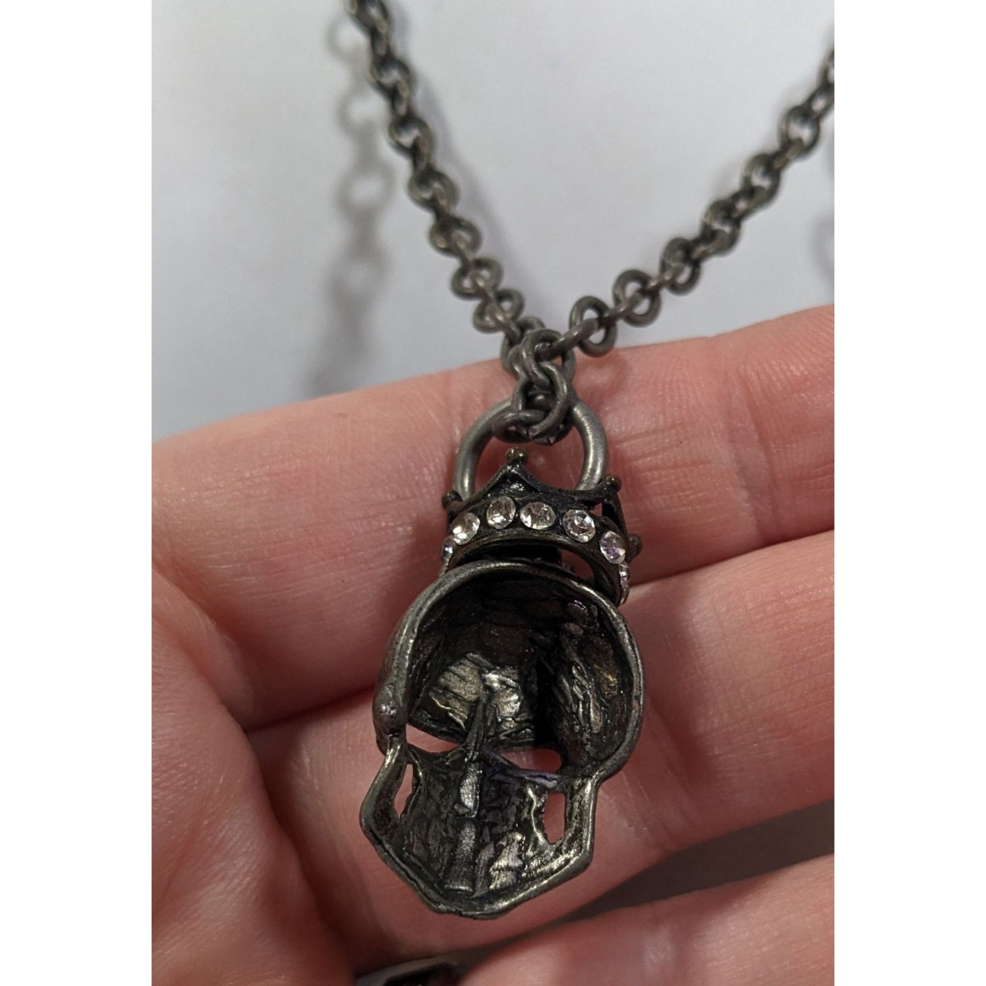 Other Gothic Punk Skull With Rhinestone Crown Pendant Necklace Size ONE SIZE - 8 Thumbnail