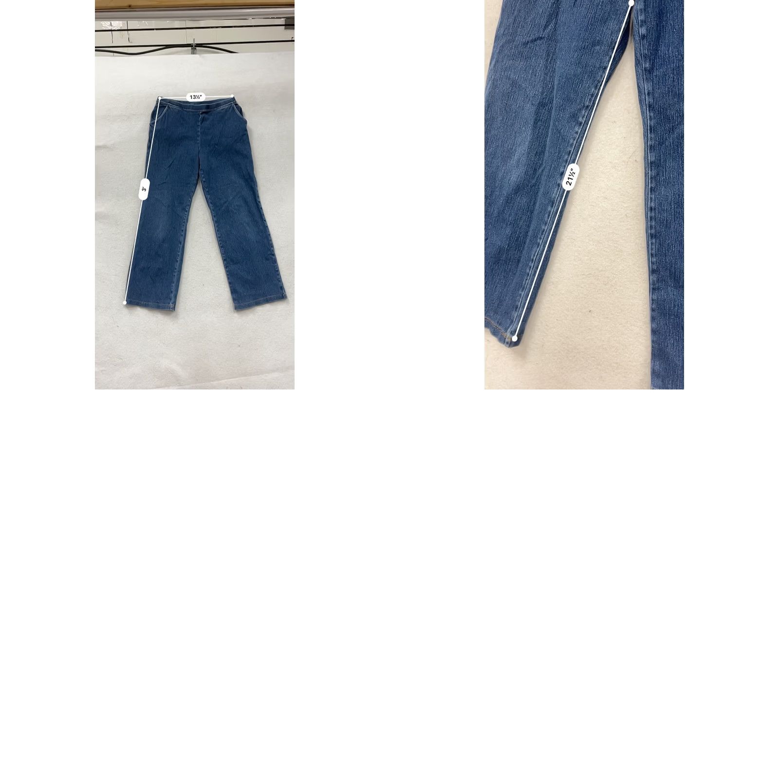 Vintage L.L.Bean Jeans Women Regular Medium Blue Denim Straight Pants M size 96% Cotton 4% Spandex Elastic Waistband Pre-Owned Like New Size 32" / US 10 / IT 46 - 8 Thumbnail