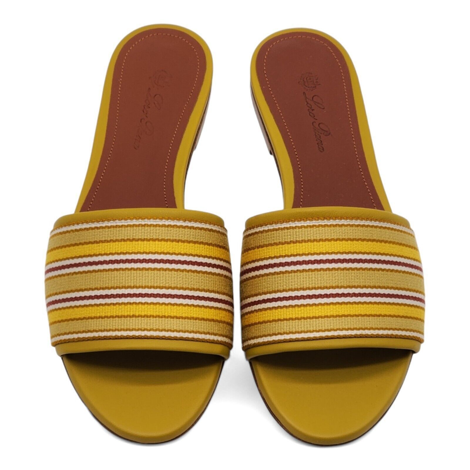 Loro Piana The Suitcase Stripe Sandals Fabric Leather Yellow 36.5 $750 Size US 6.5 / IT 36.5 - 4 Thumbnail