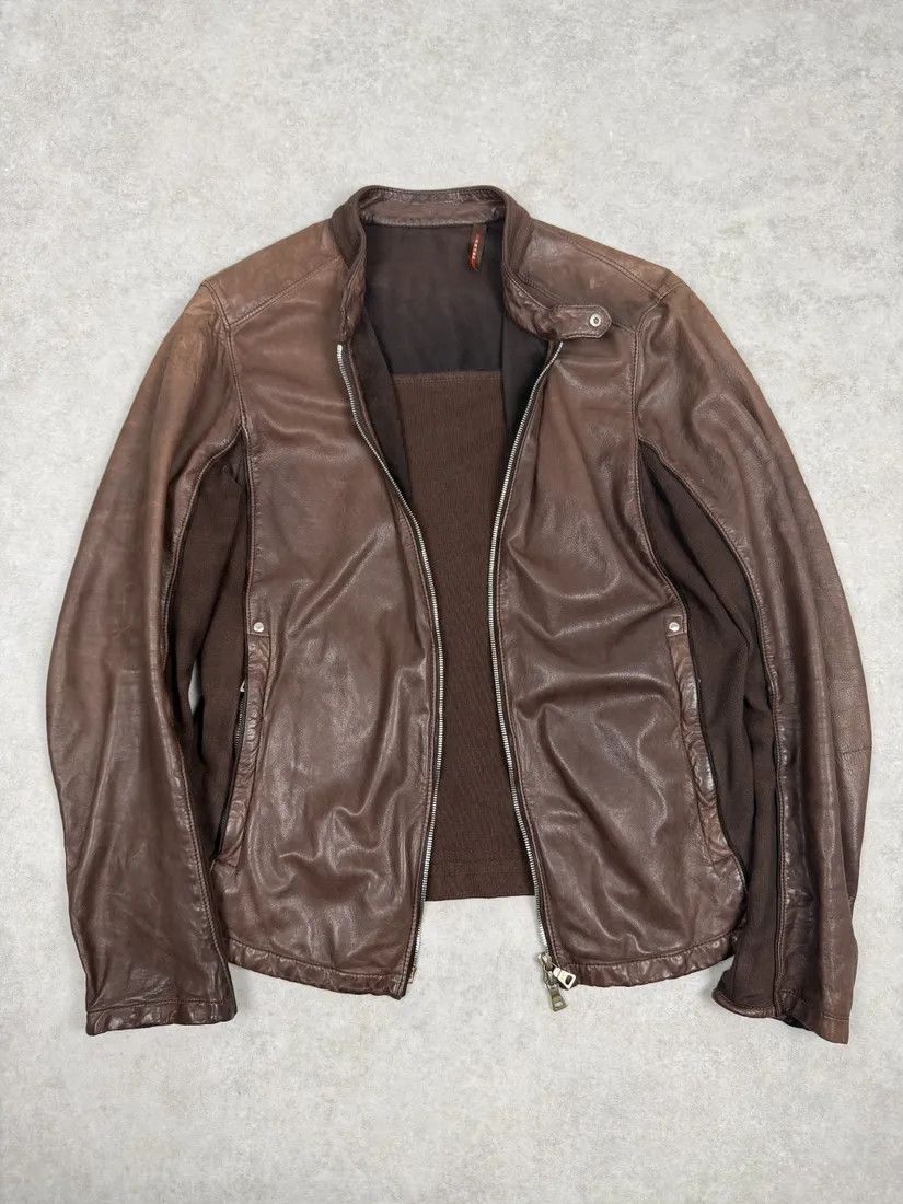 Prada AW2006 Prada Brown Hybrid Linea Rossa Leather Biker Jacket Size US S / EU 44-46 / 1 - 3 Thumbnail
