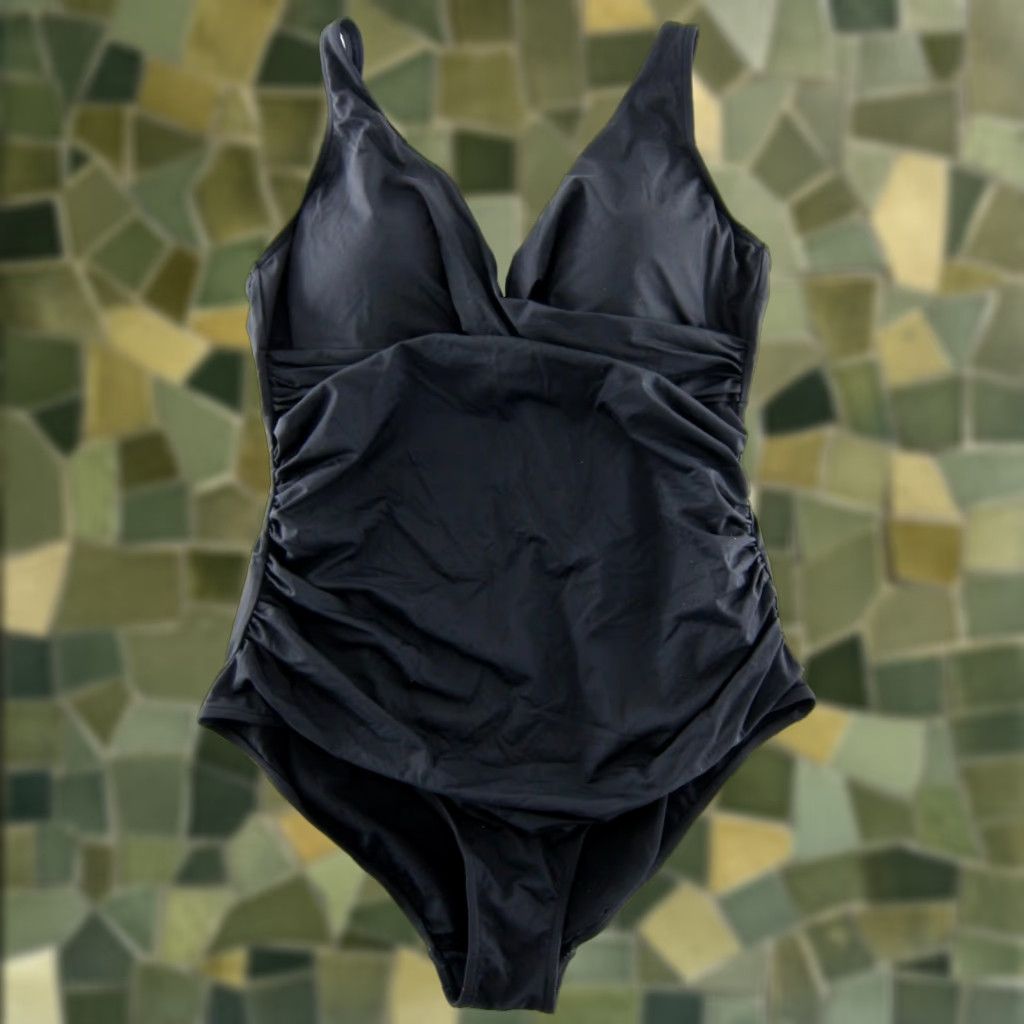Vintage Sea Level Australia Black One Piece Swimsuit US Size 14 V-Neck Slimming Padded Built-In Bra Women's Pattern: Solid 90s Beach Theme Size ONE SIZE - 1 Thumbnail