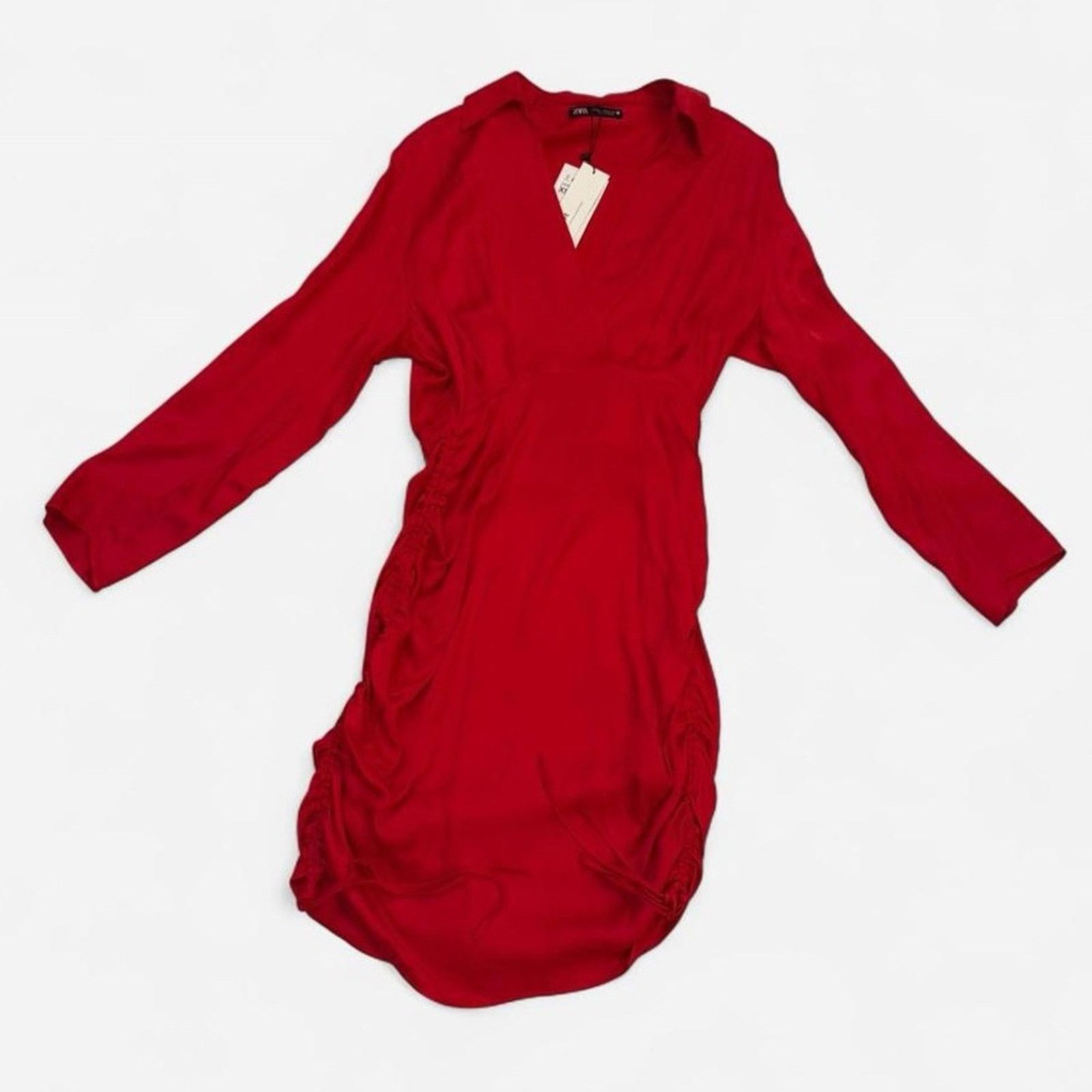 Zara Zara Elegant Red Gathered Dress Size XS NWT Hot Red Mini Size XS / US 0-2 / IT 36-38 - 1 Thumbnail