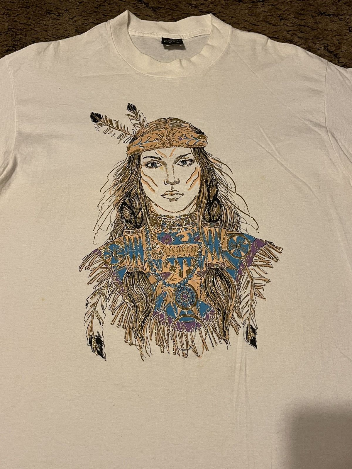 Vintage 90s Diamond Dust Native American Art T-Shirt XLarge White Size US XL / EU 56 / 4 - 2 Thumbnail