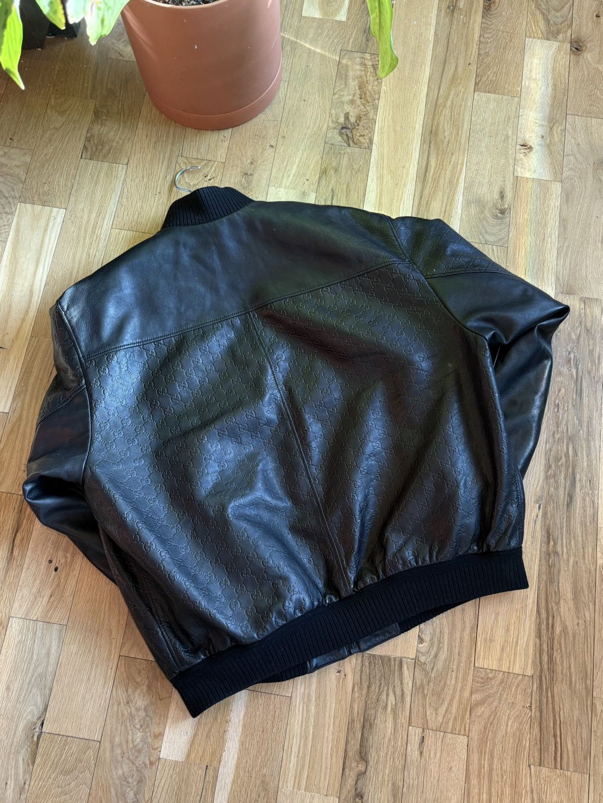 Gucci Gucci Leather Embossed Monogram Bomber Jacket Black Size 56 Size US XL / EU 56 / 4 - 8 Thumbnail