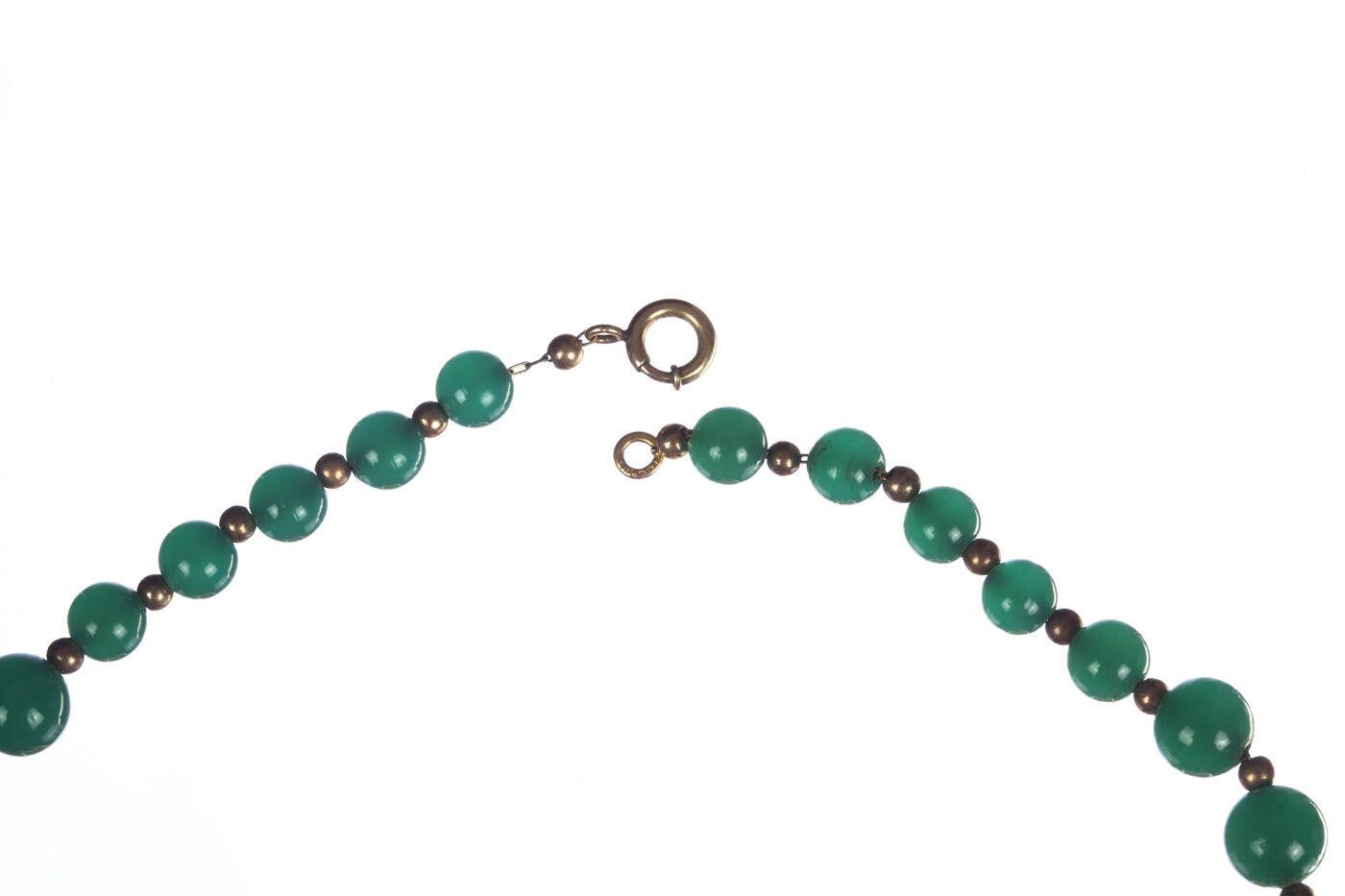 Designer Art Deco Graduated Green Chrysoprase Gold Filled Necklace Size ONE SIZE - 5 Thumbnail