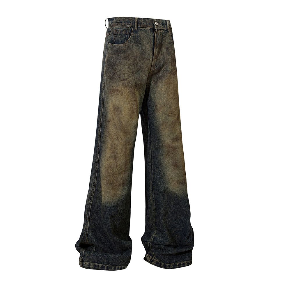 image of Distressed Denim x Vintage Gradient Mud Dirty Baggy Jeans in Vintage Blue, Men's (Size 32)