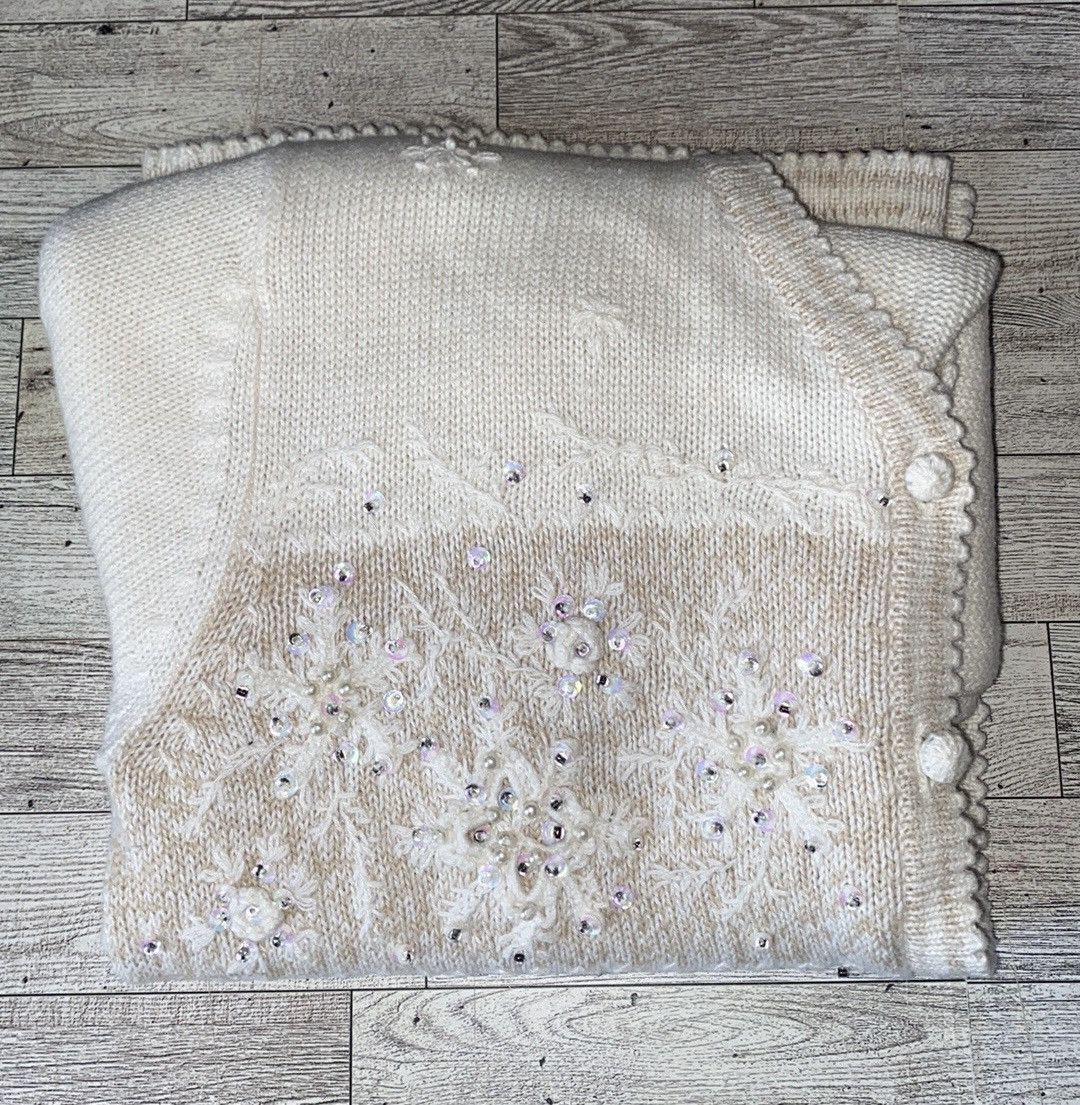 Vintage, Beige, Snowflake Embroidered, Button Down Sweater