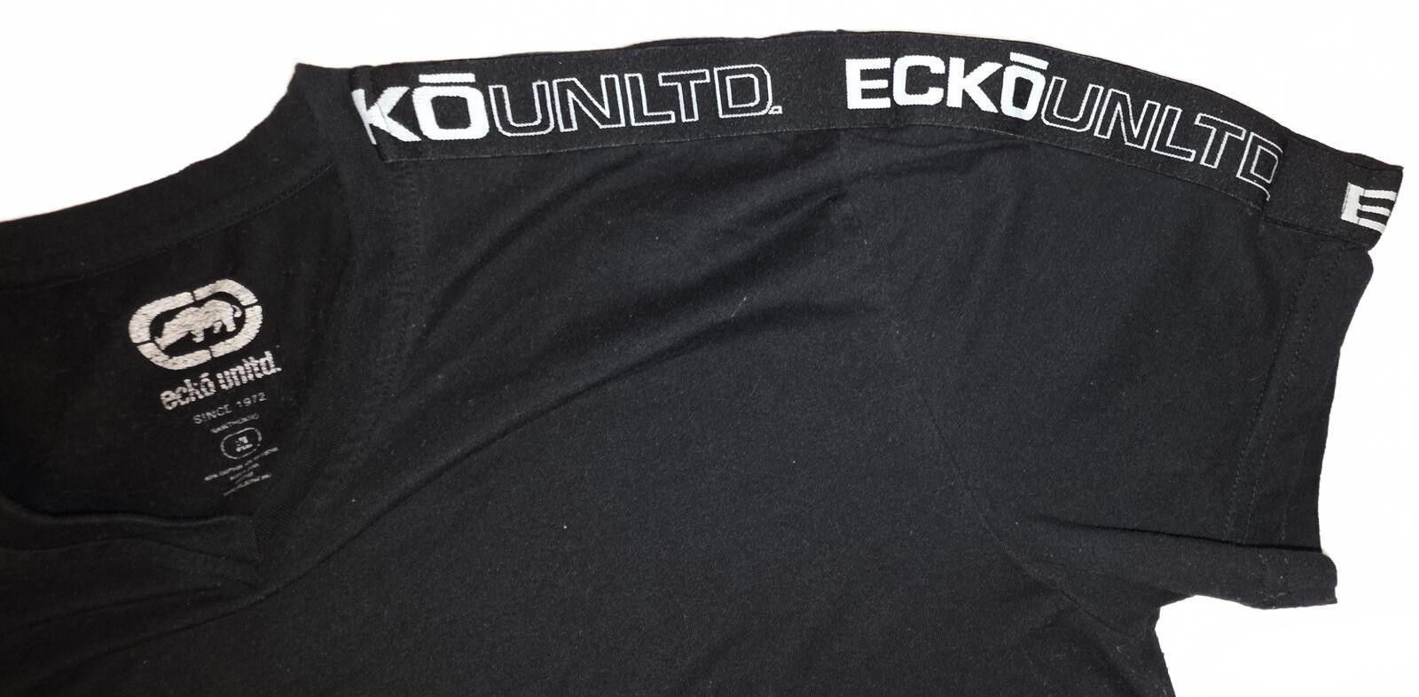 Ecko Unltd. Ecko Unltd. Black V-Neck T-Shirt with Logo Tape on Sleeves Size US L / EU 52-54 / 3 - 4 Thumbnail