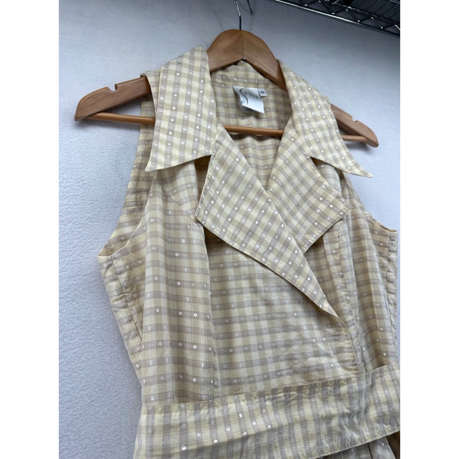 Vintage Finley Dress Women's Size 10 Yellow Plaid Collared Sleeveless Belted Fit & Flare Womens Size L / US 10 / IT 46 - 5 Thumbnail