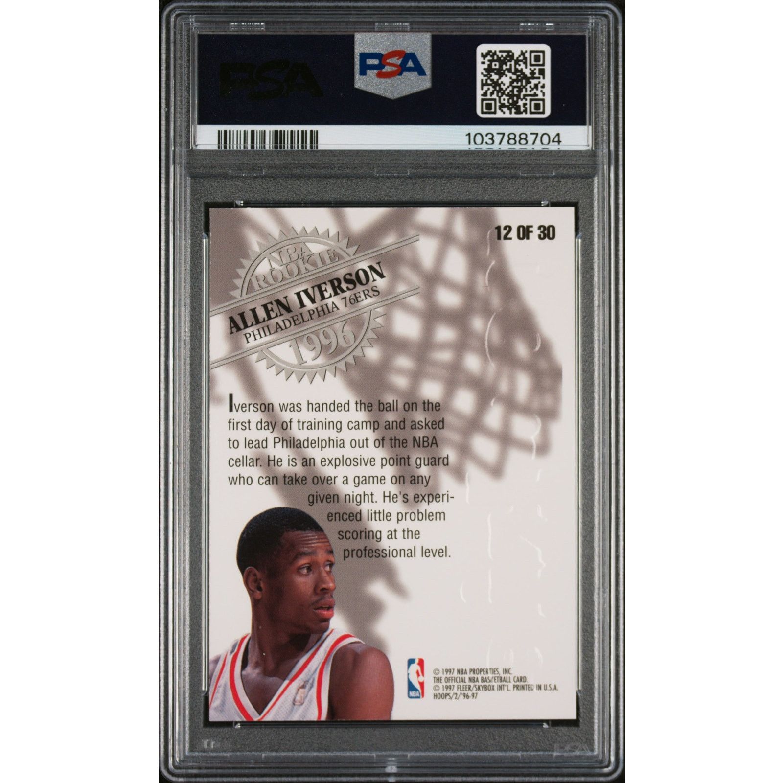 NBA 1996 NBA Hoops Rookie #12 Allen Iverson RC PSA 9 Size ONE SIZE - 2 Thumbnail