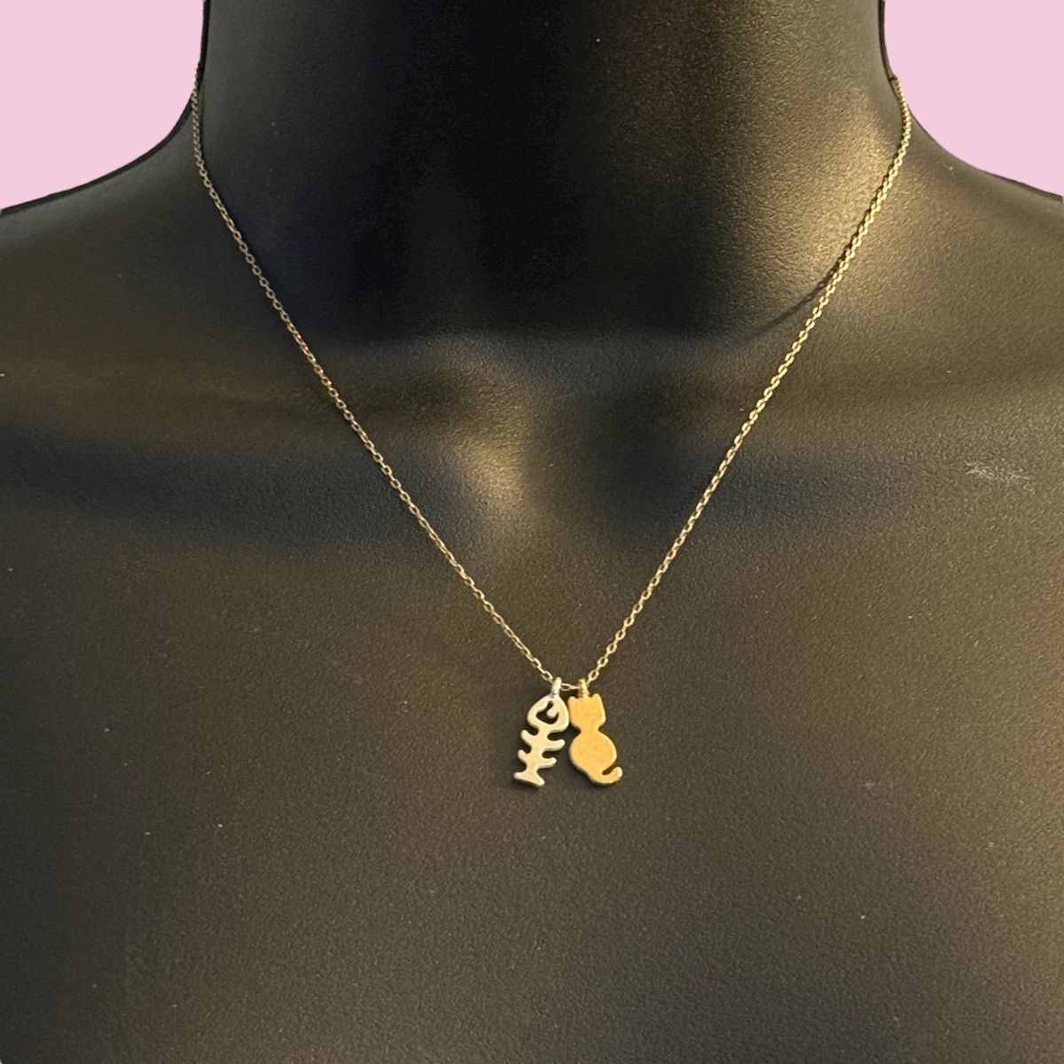Other Dainty gold tone cat charm and fish skeleton necklace Size ONE SIZE - 1 Thumbnail