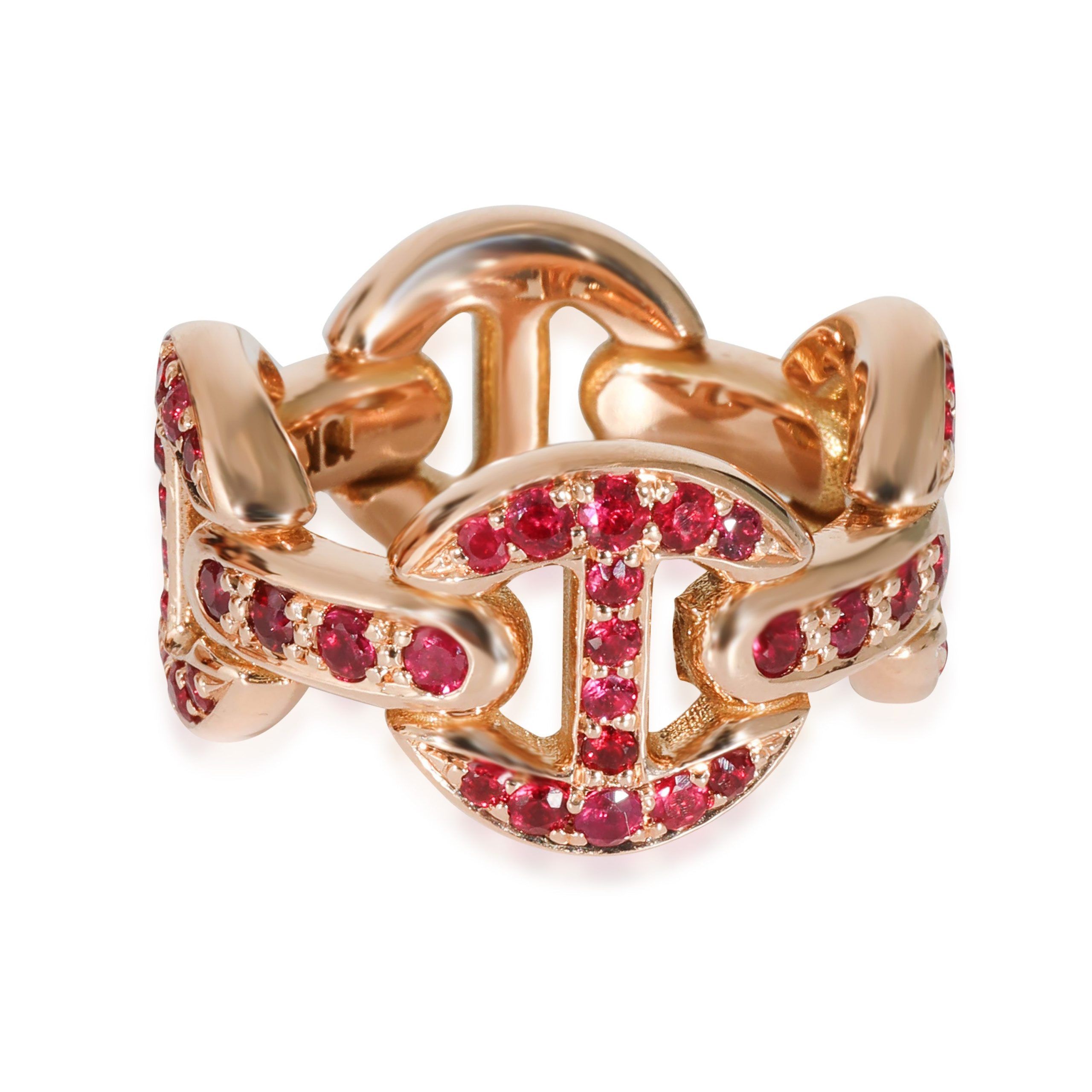 image of David Yurman Hoorsenbuhs Antiquated Tri-Link Ring With Rubies In 18K Rose Gold, Women's