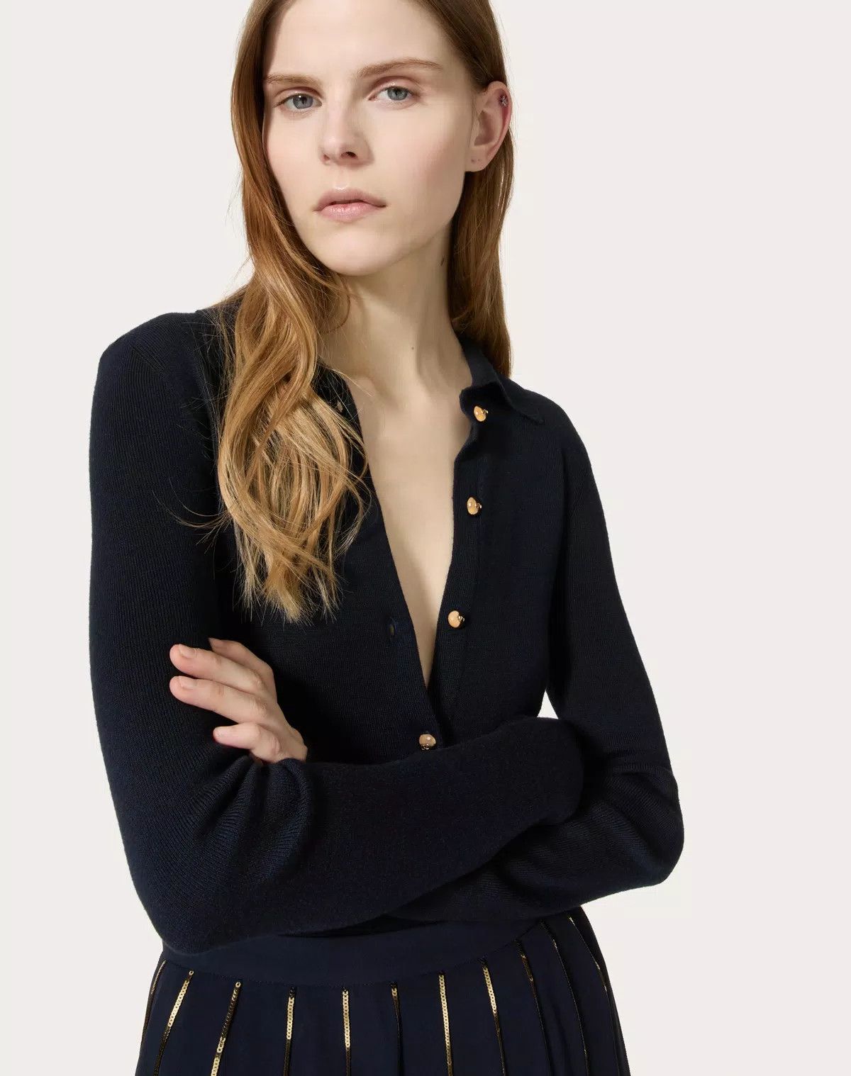 Valentino o1s1wg110426 Silk Cashmere Jumper in Navy Size XS / US 0-2 / IT 36-38 - 7 Thumbnail
