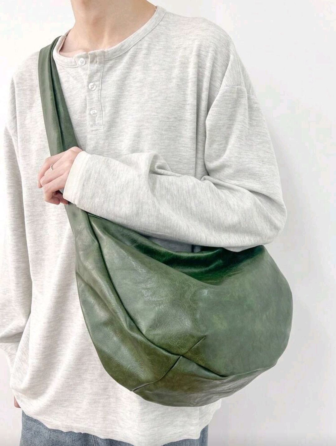 Japanese Brand Green PU material leather sling bag Size ONE SIZE - 2 Thumbnail
