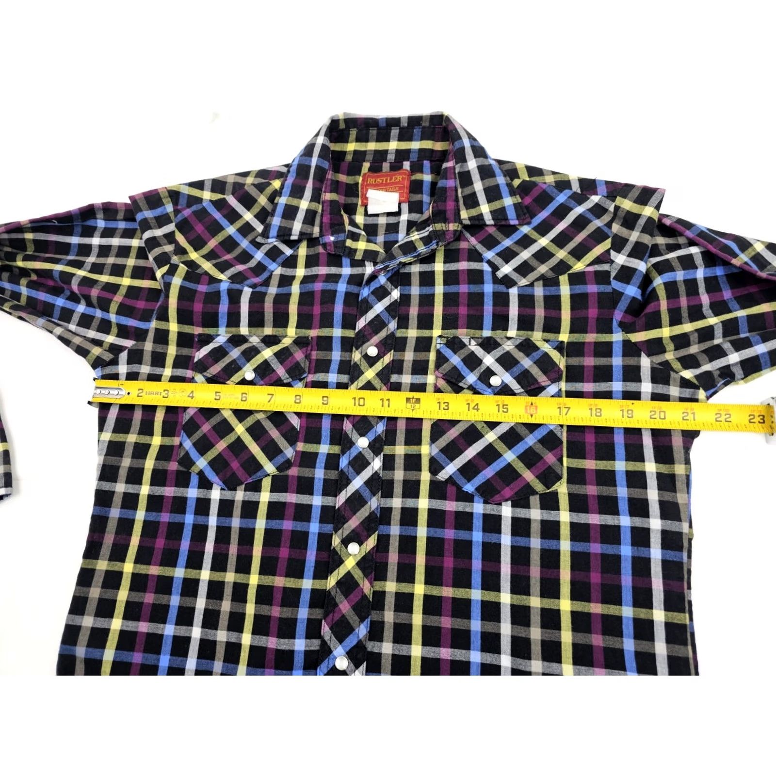 Vintage VINTAGE Rustler Shirt Plaid X-Long Tail Pearl Snap Mens L Size US L / EU 52-54 / 3 - 4 Thumbnail
